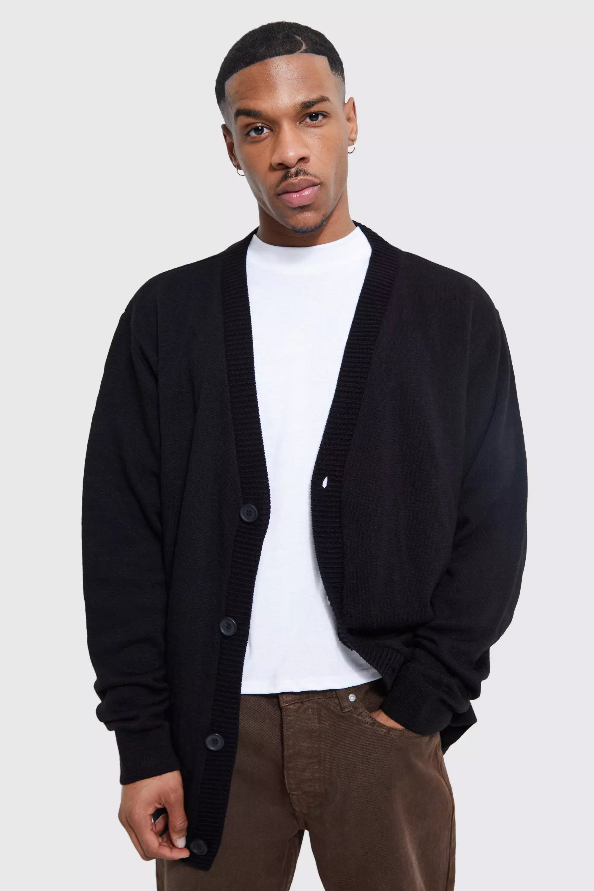 Relaxed Knitted Line Drawing Back Cardigan Black