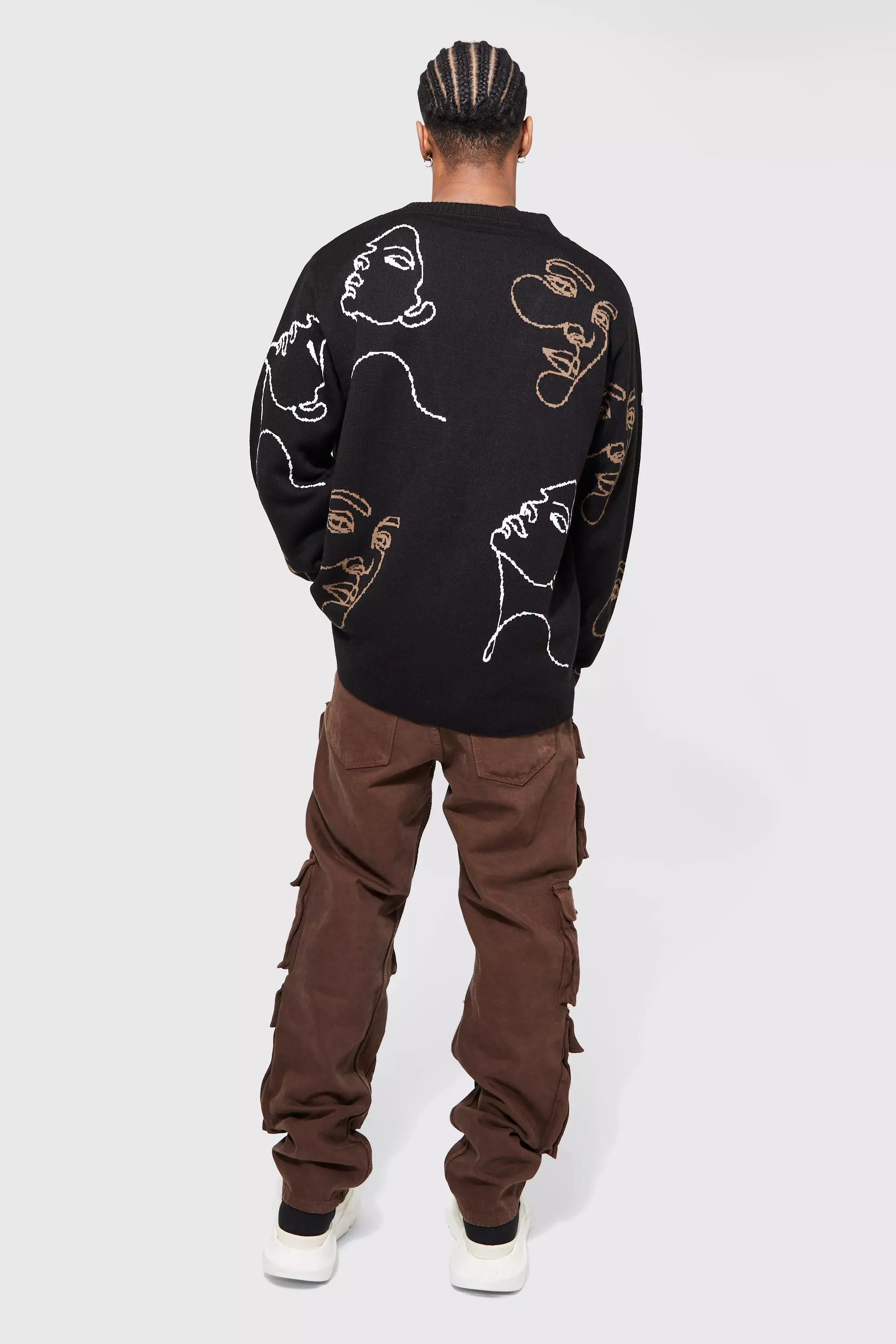 All Over Face Relaxed Knitted Cardigan | boohooMAN UK
