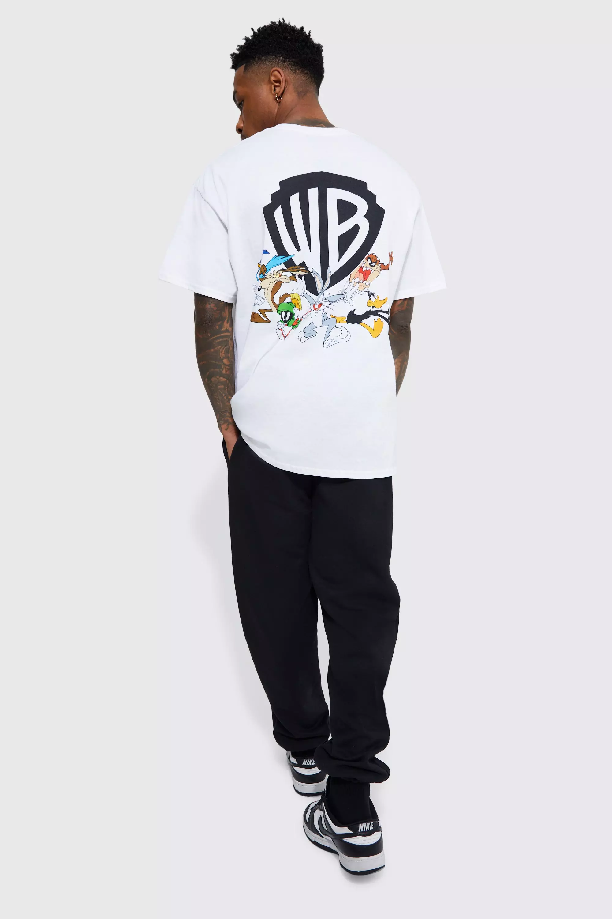White Oversized Gelicenseerd Warner Bros T-Shirt Met Logo alternatieve afbeelding