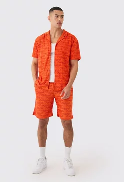 Oversized Towelling Shirt And Short Set Orange