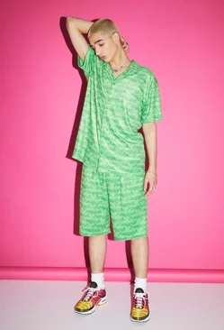 Green Oversized Towelling Shirt And Short Set