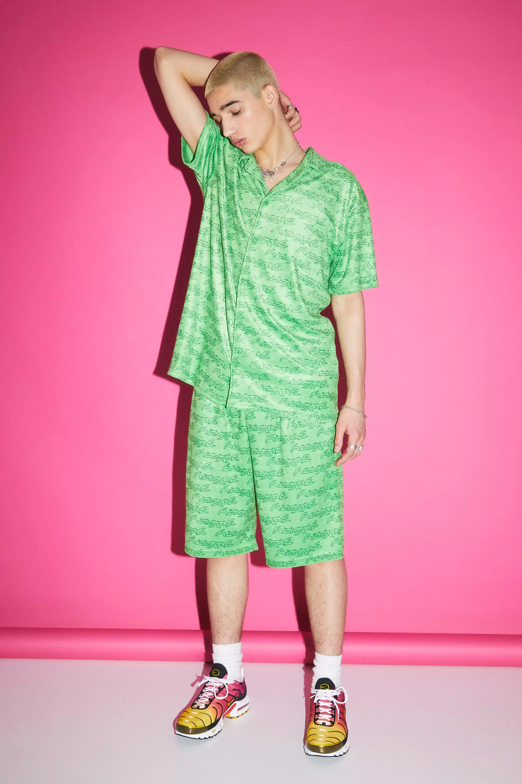Oversized Towelling Shirt And Short Set Green