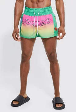 Green Boxer Ombre Printed Swim Trunks