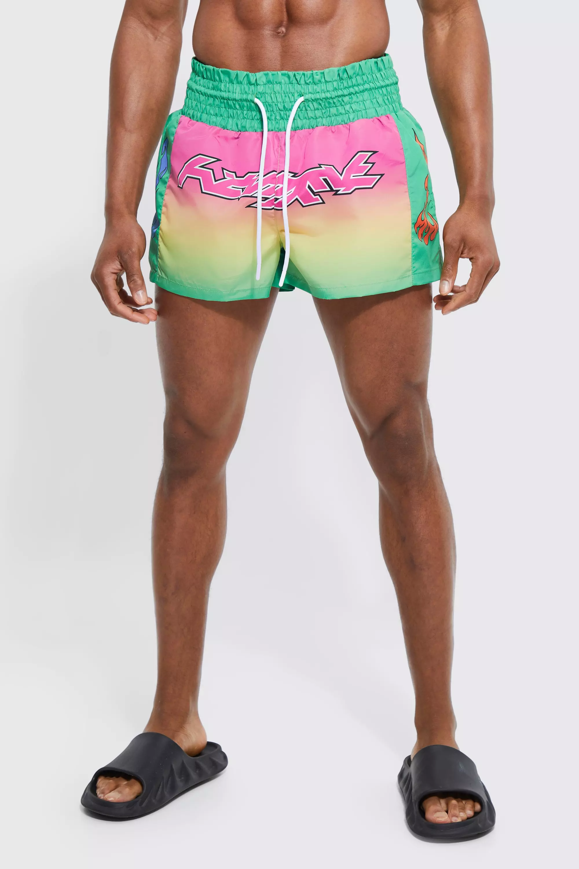 Green Boxer Ombre Printed Swim Trunks