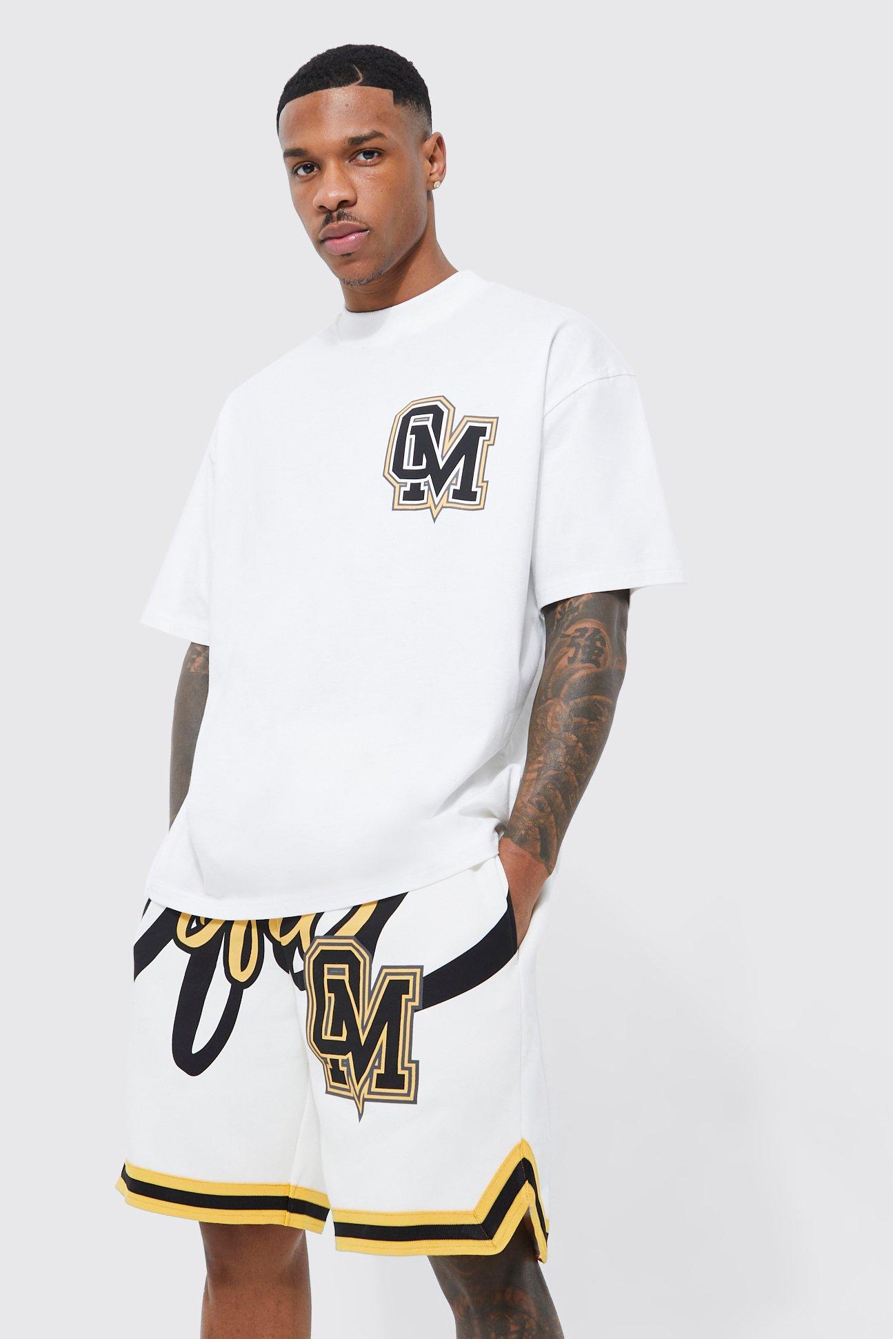 boohooMAN Mens Oversized Boxy Worldwide Basketball Short Set - White