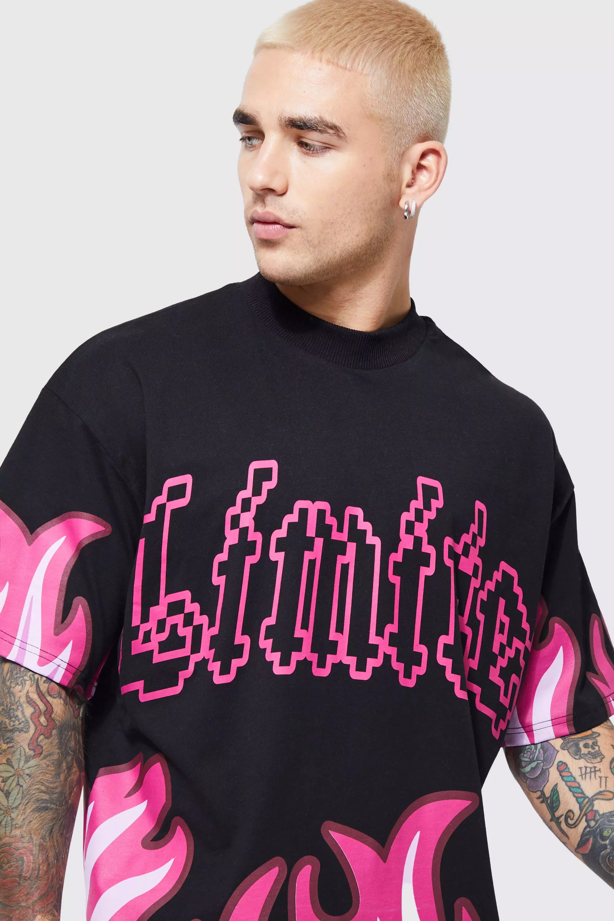 Oversized Flames Graphic Faux Layer Short Set | boohooMAN USA