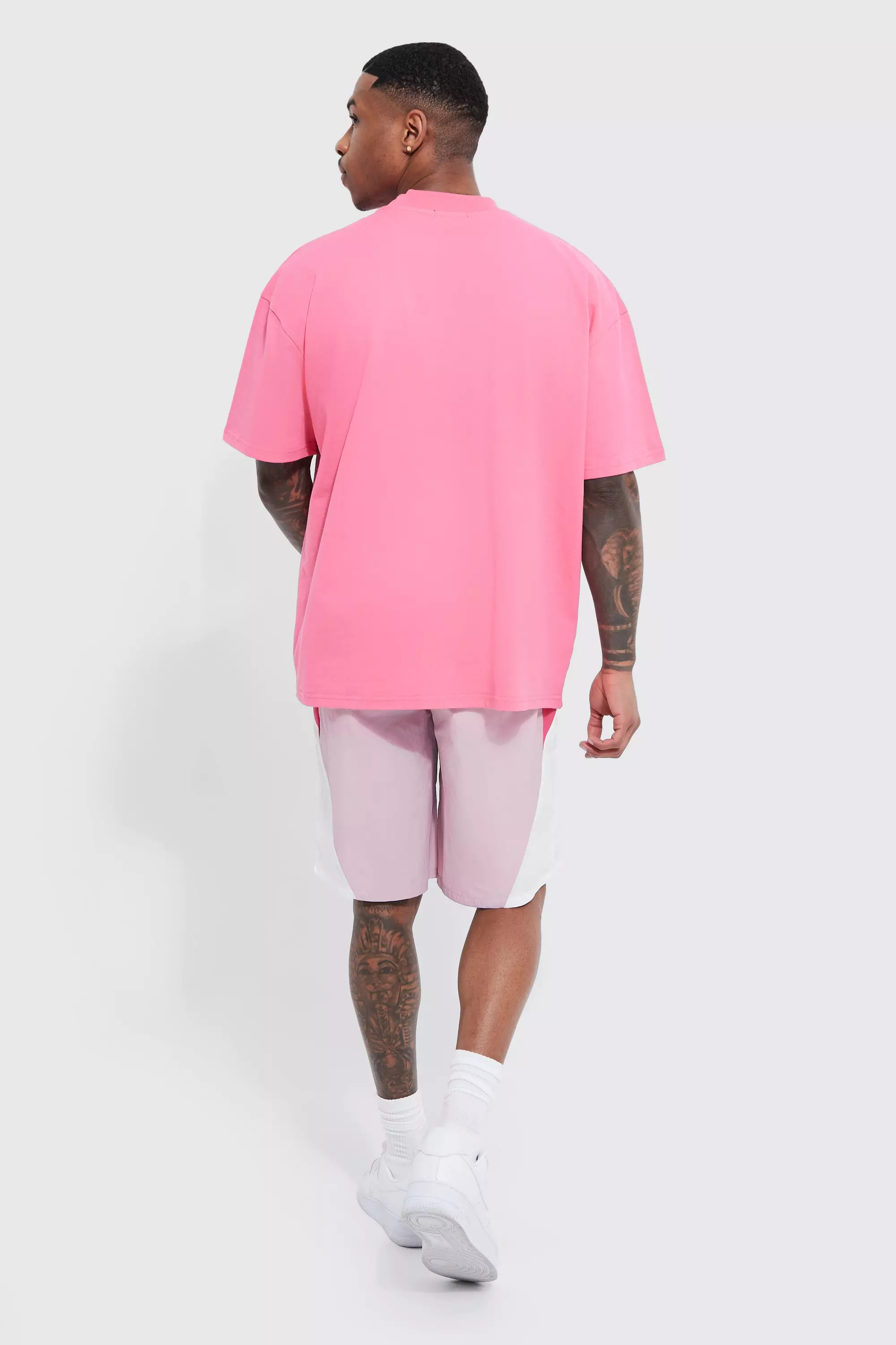 Pink Elastic Waist Relaxed Moto Shorts alternative image