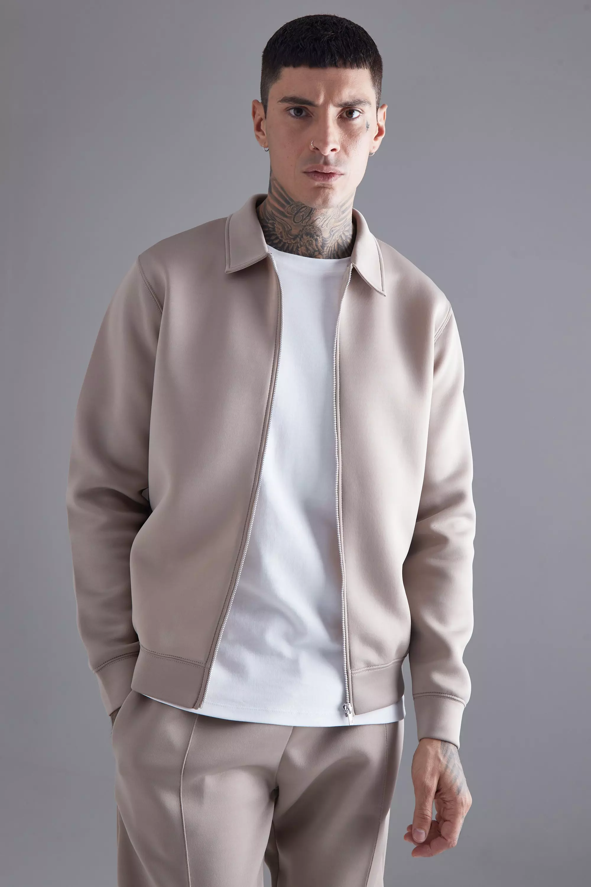 Bonded Scuba Harrington Jacket Taupe