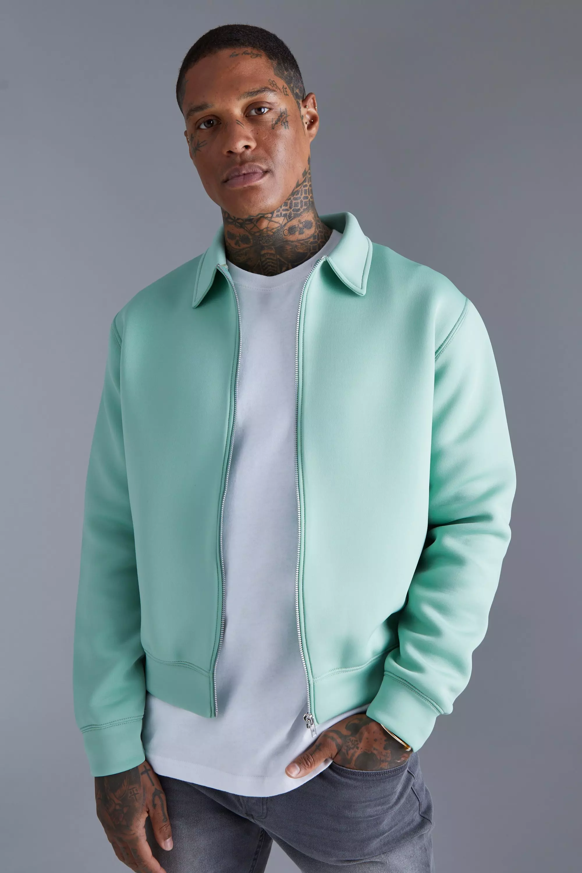 Bonded Scuba Boxy Harrington Jacket Sage