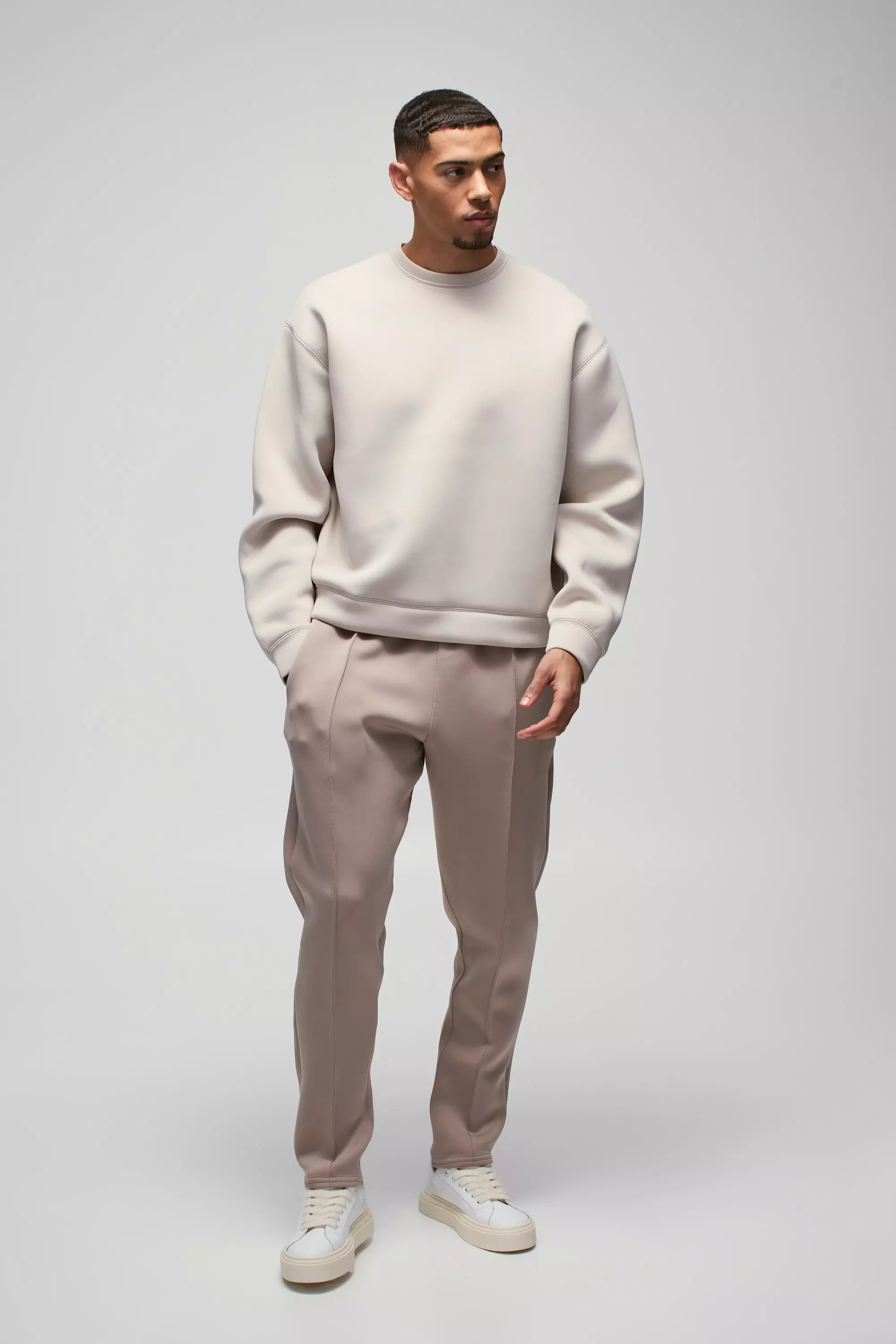 Taupe Slim Tapered Bonded Scuba Jogger alternative image