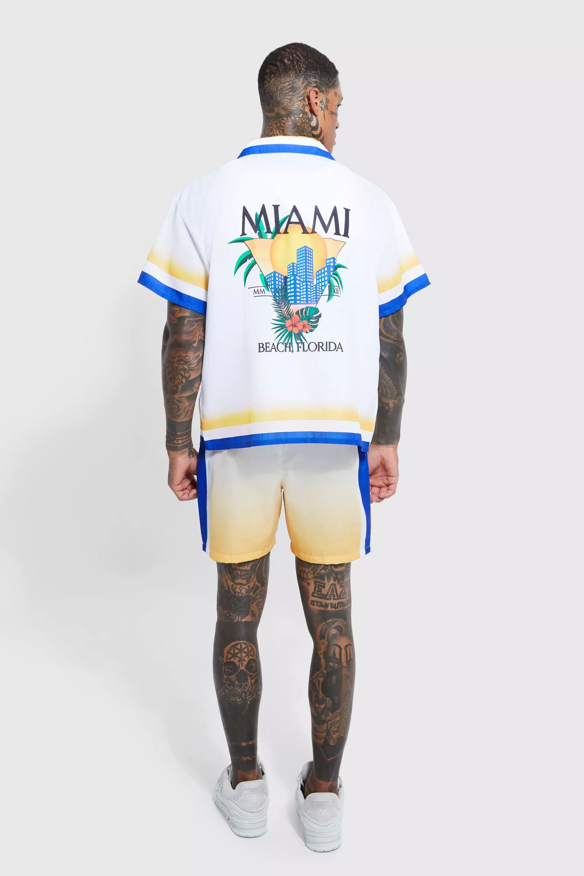Boxy Miami Border Shirt And Short Set | boohooMAN USA