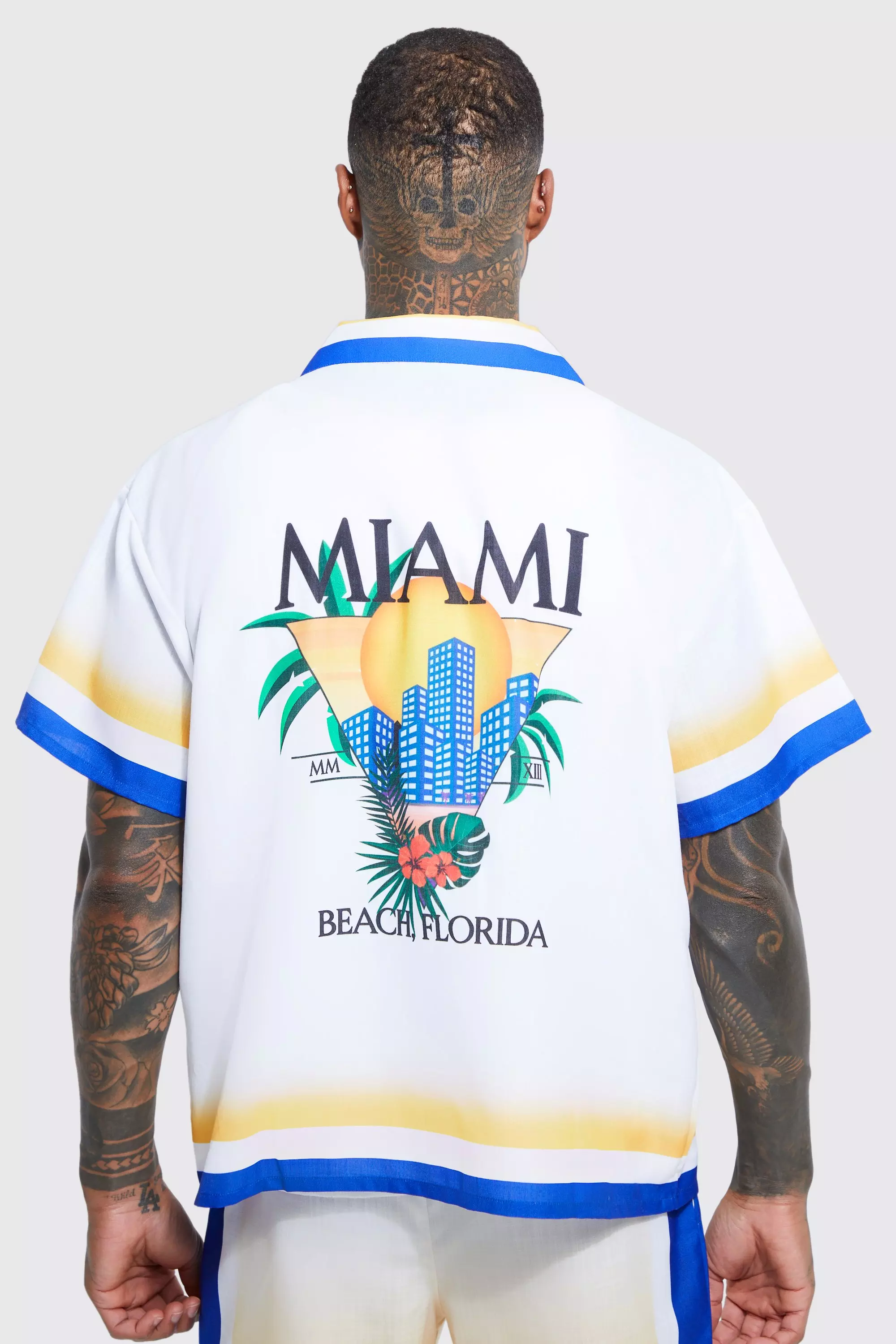 Boxy Miami Border Shirt And Short Set | boohooMAN USA