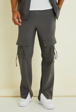 Relaxed Elasticated Waist Cargo Pants Charcoal