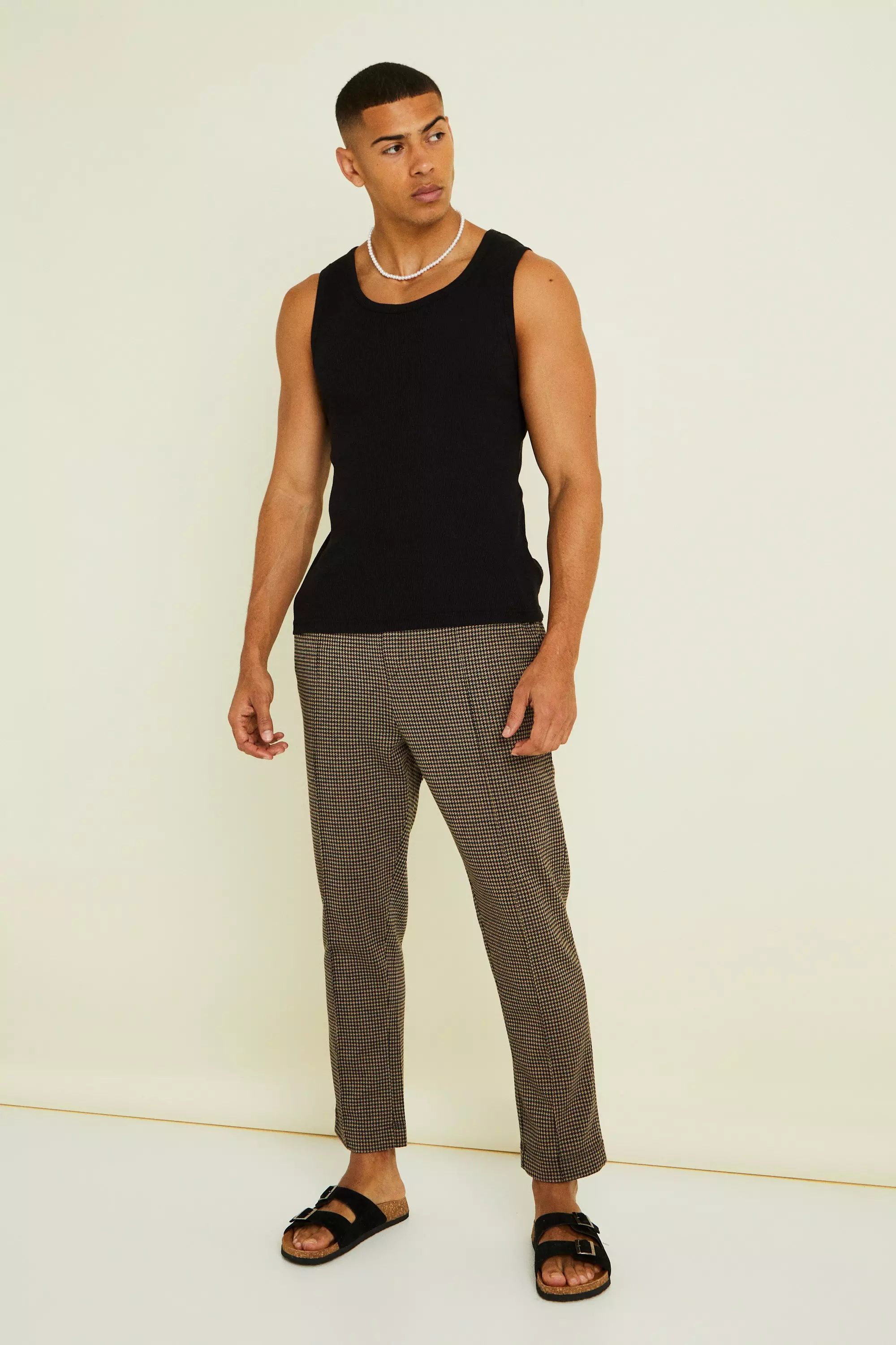 Taupe Tapered Crop Pintuck Elasticated Waist Smart Jogger alternative image