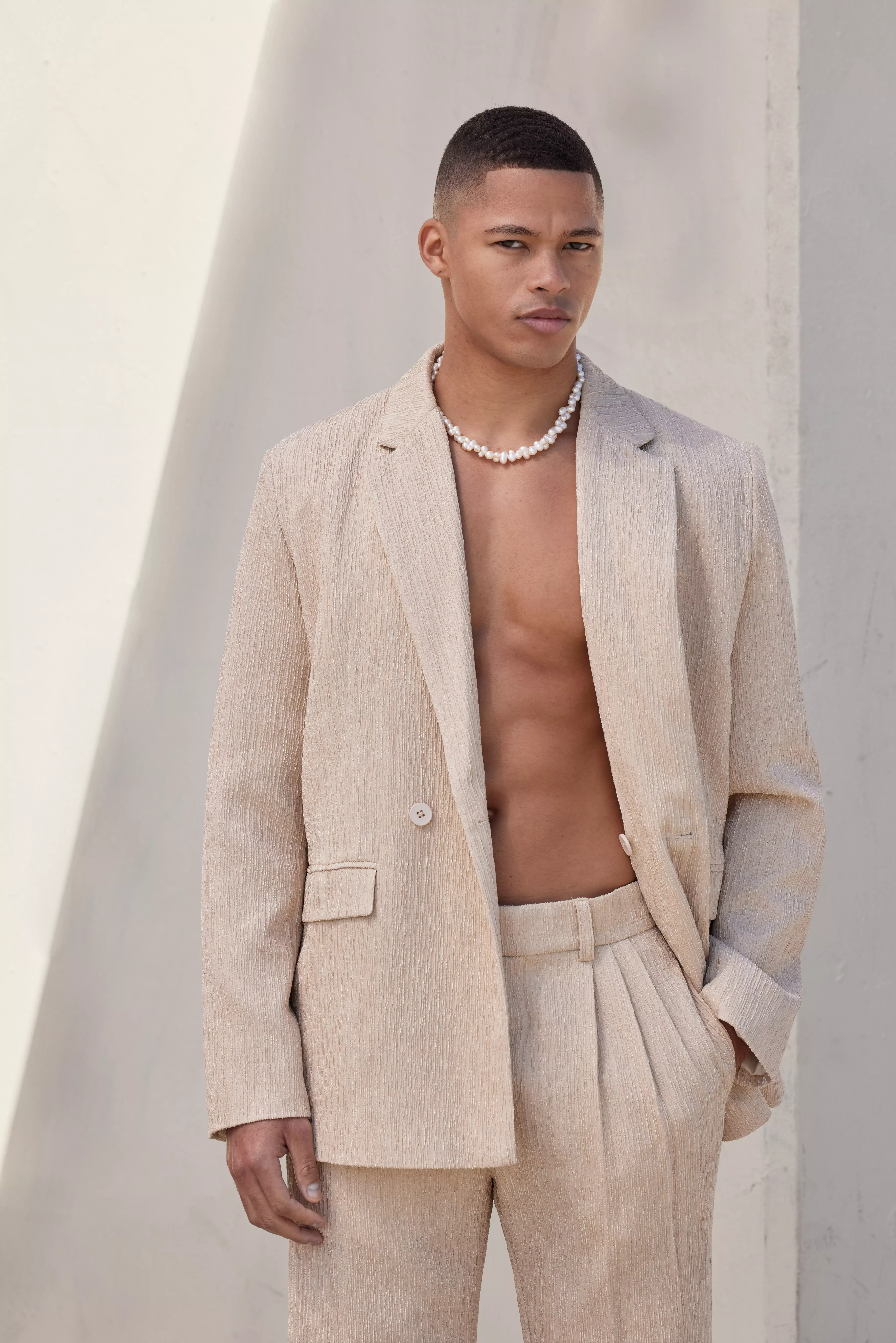 Nude Wrap Front Crinkle Relaxed Suit Jacket alternative image