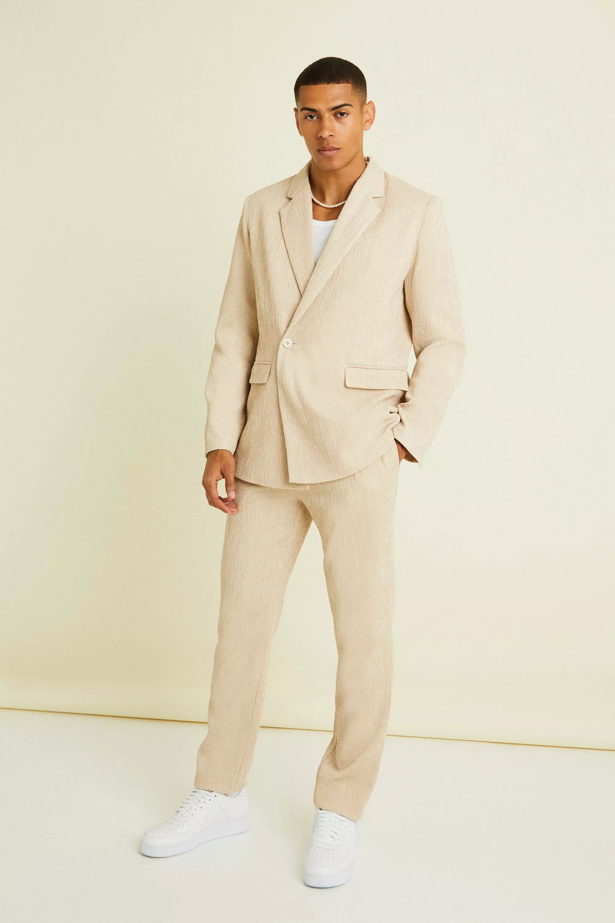 Nude Wrap Front Crinkle Relaxed Suit Jacket alternative image