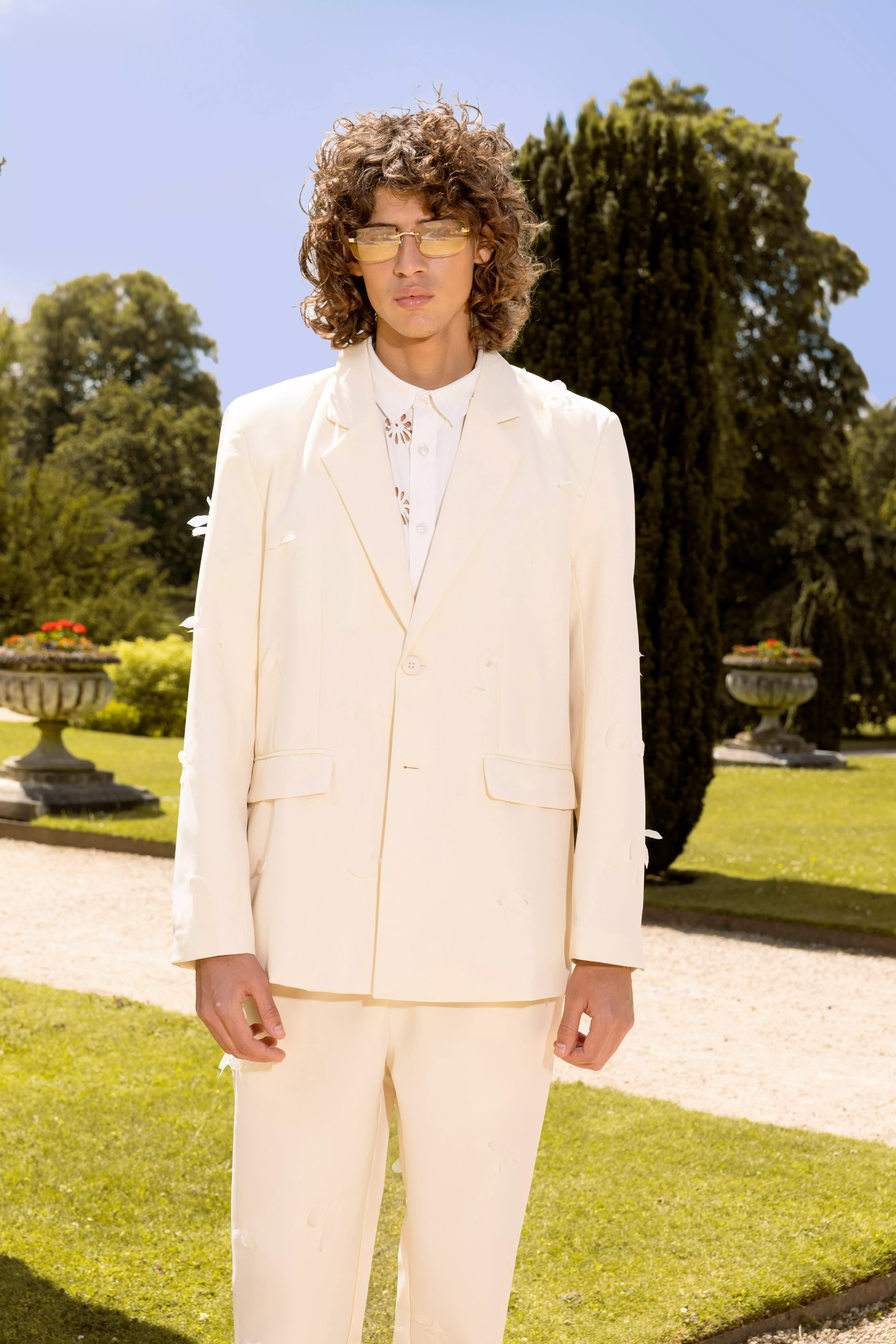 Veste de costume ample brodée, Ecru autre image