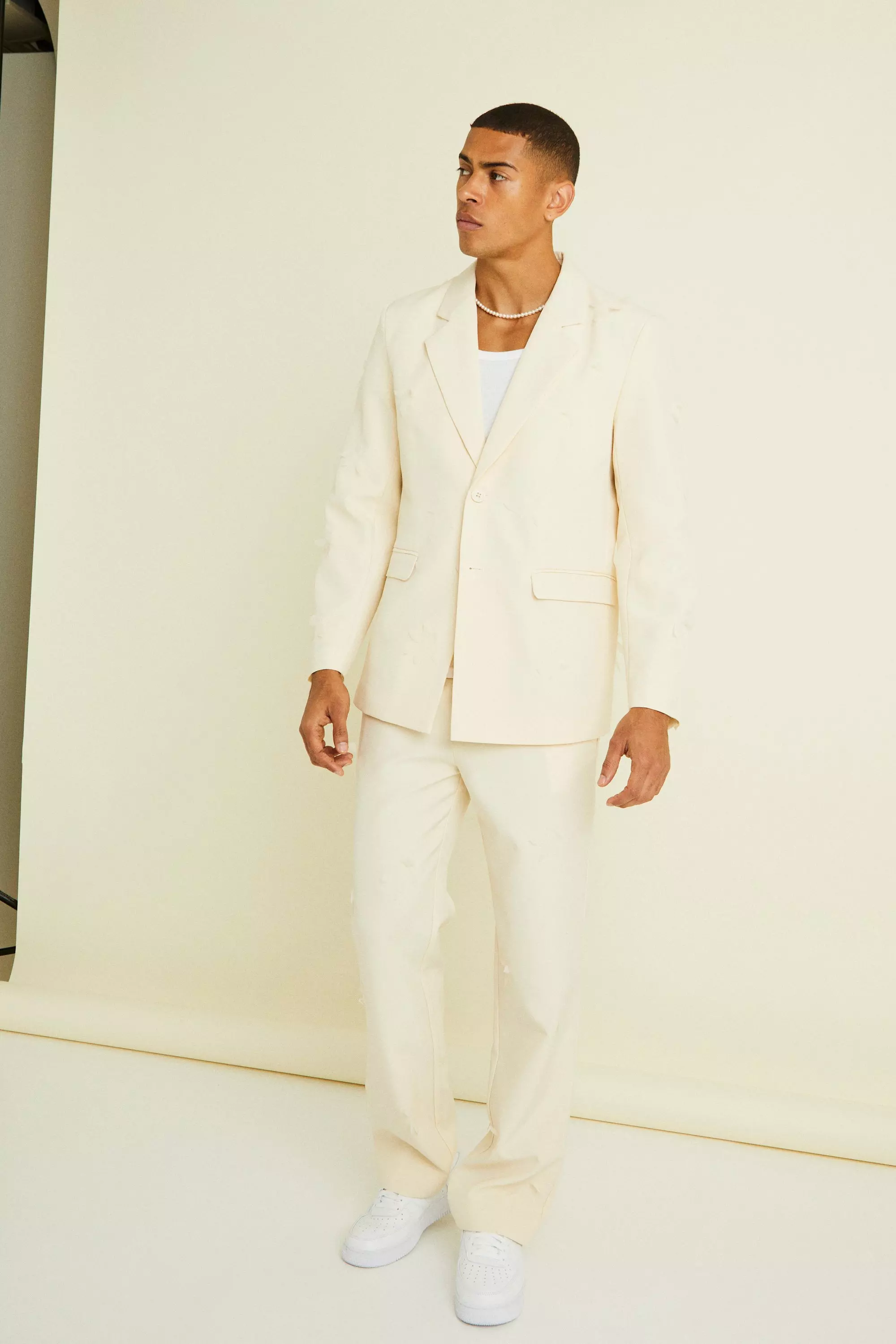 Veste de costume ample brodée, Ecru autre image