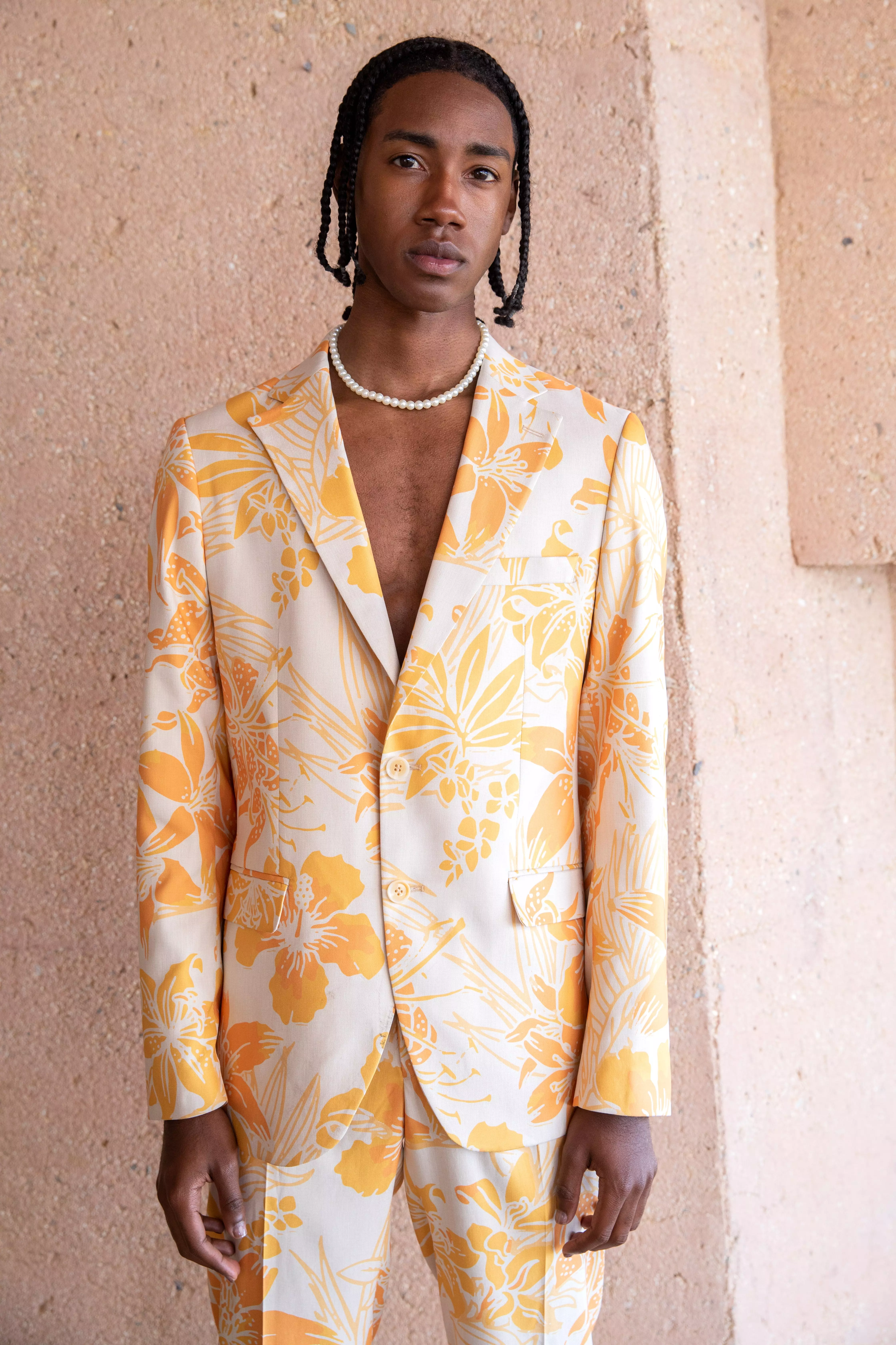 Toosii Slim Fit Printed Floral Suit Jacket Ecru