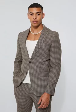 Brown Toosii Skinny Single Breasted Dogstooth Suit Jacket