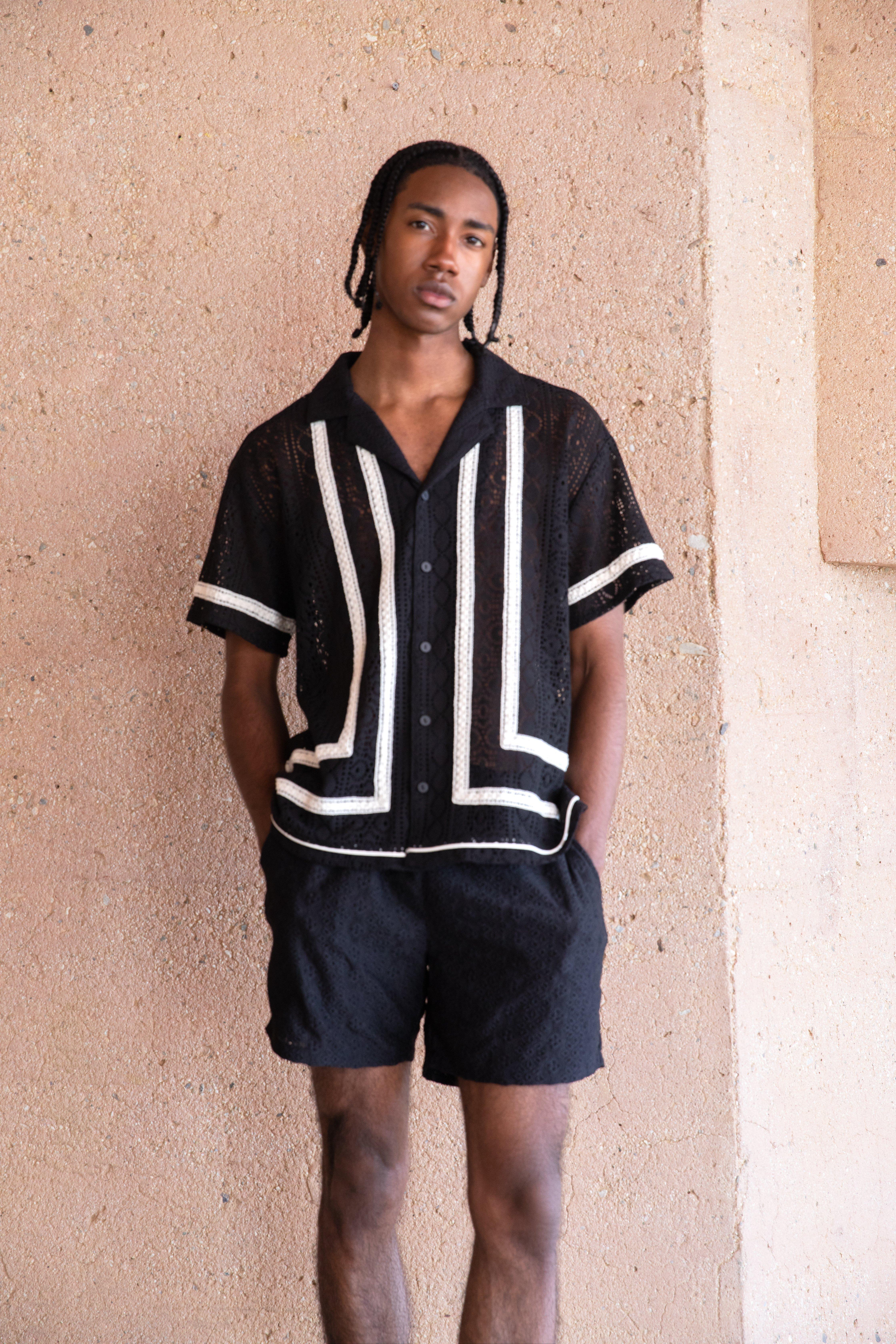 Toosii Short Sleeve Boxy Crochet Border Shirt | boohooMAN USA