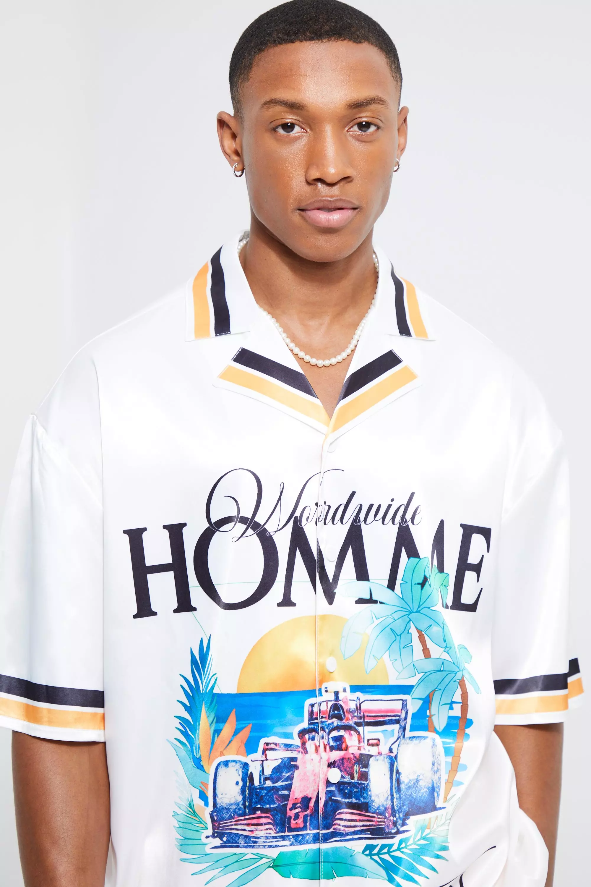 Yellow Toosii Boxy Oversized Satin Graphic Shirt And Shorts alternative image