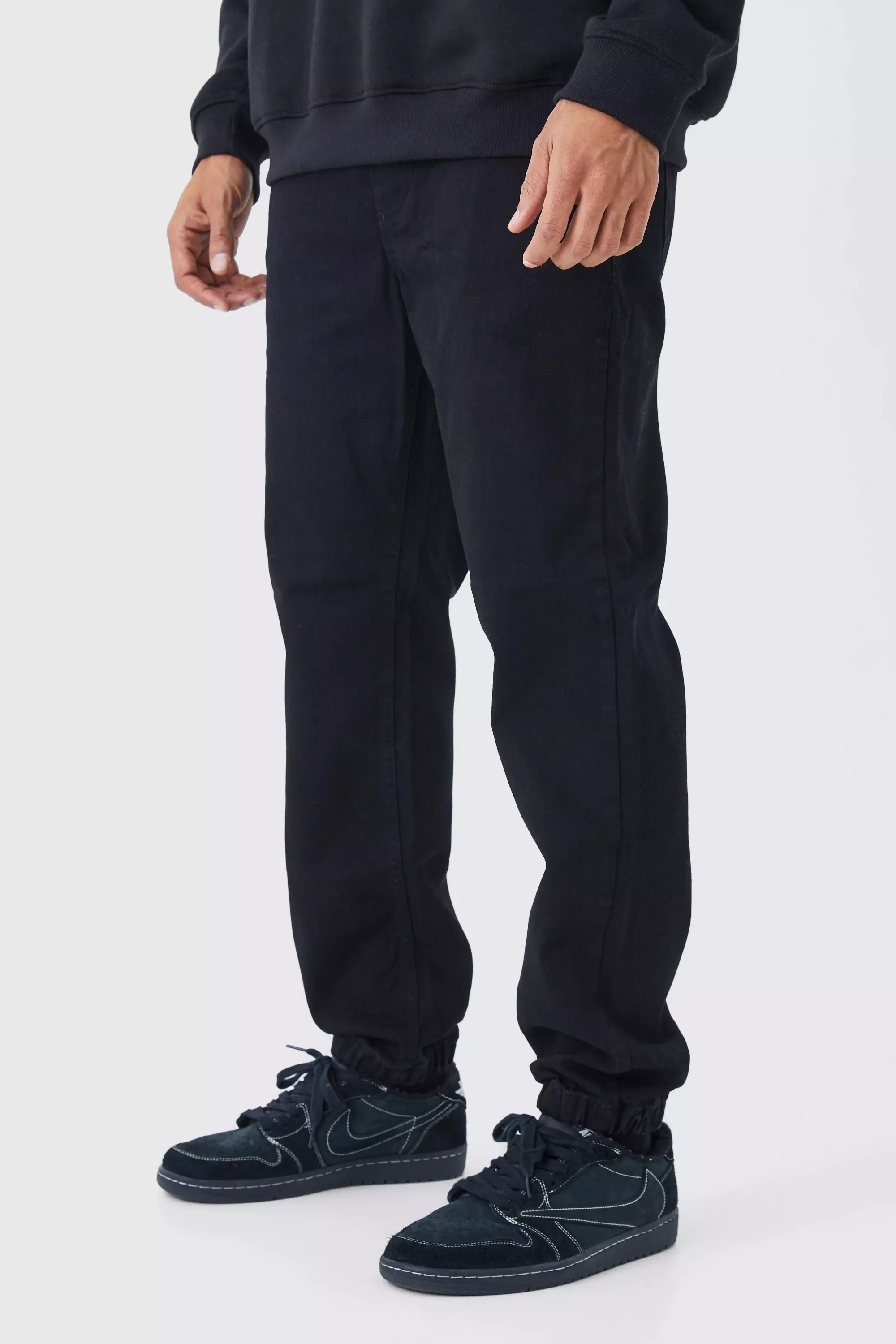 Black Elasticated Waistband Straight Fit Denim Joggers