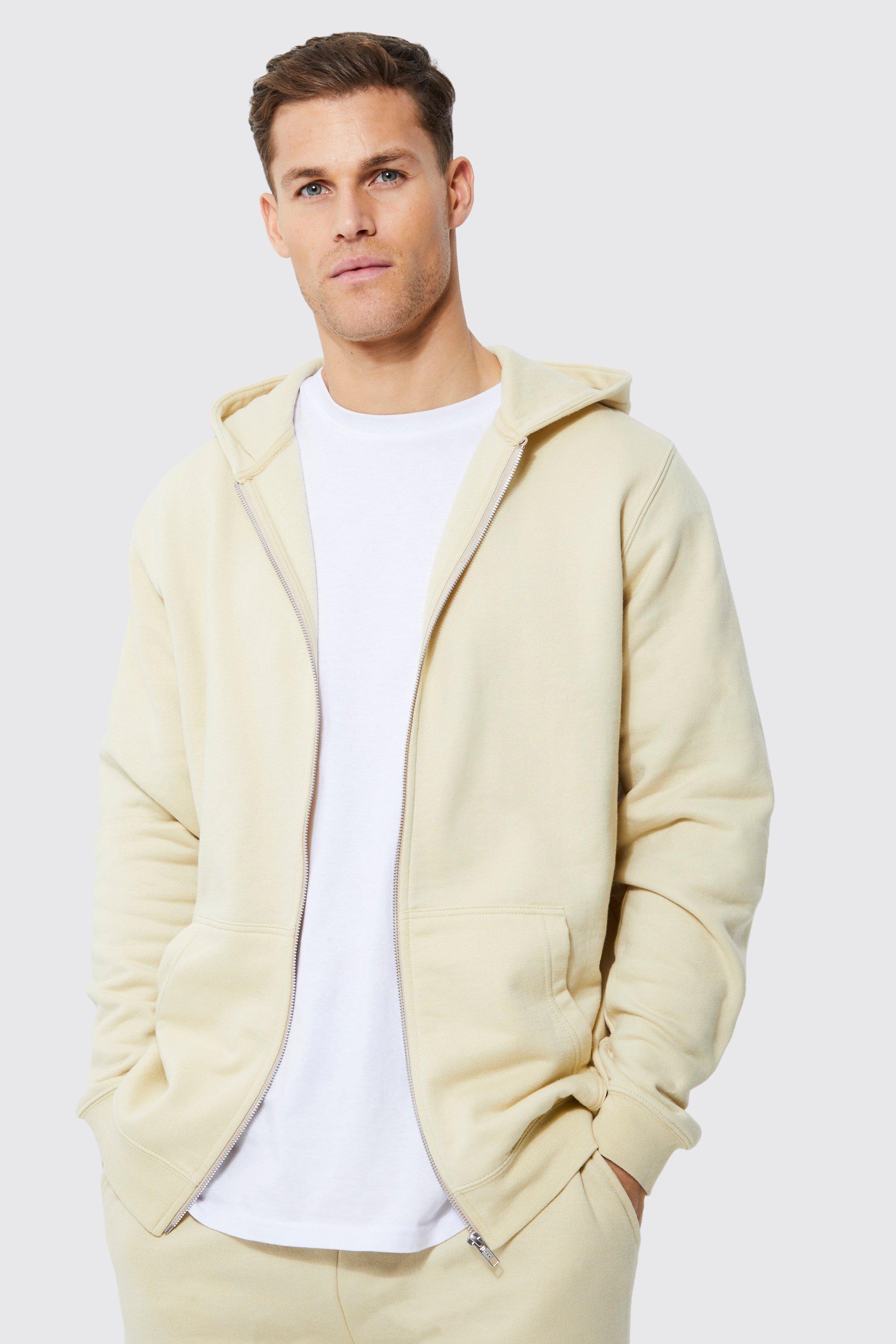 boohooMAN Mens Tall Limited Dove Print Zip Through Hoodie - Cream - Big & Tall