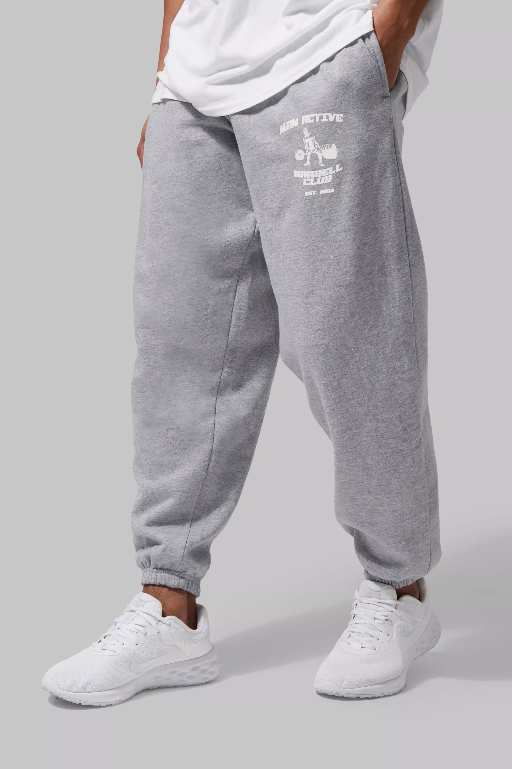 Man Active Oversized Barbell Club Sweatpants Grey marl