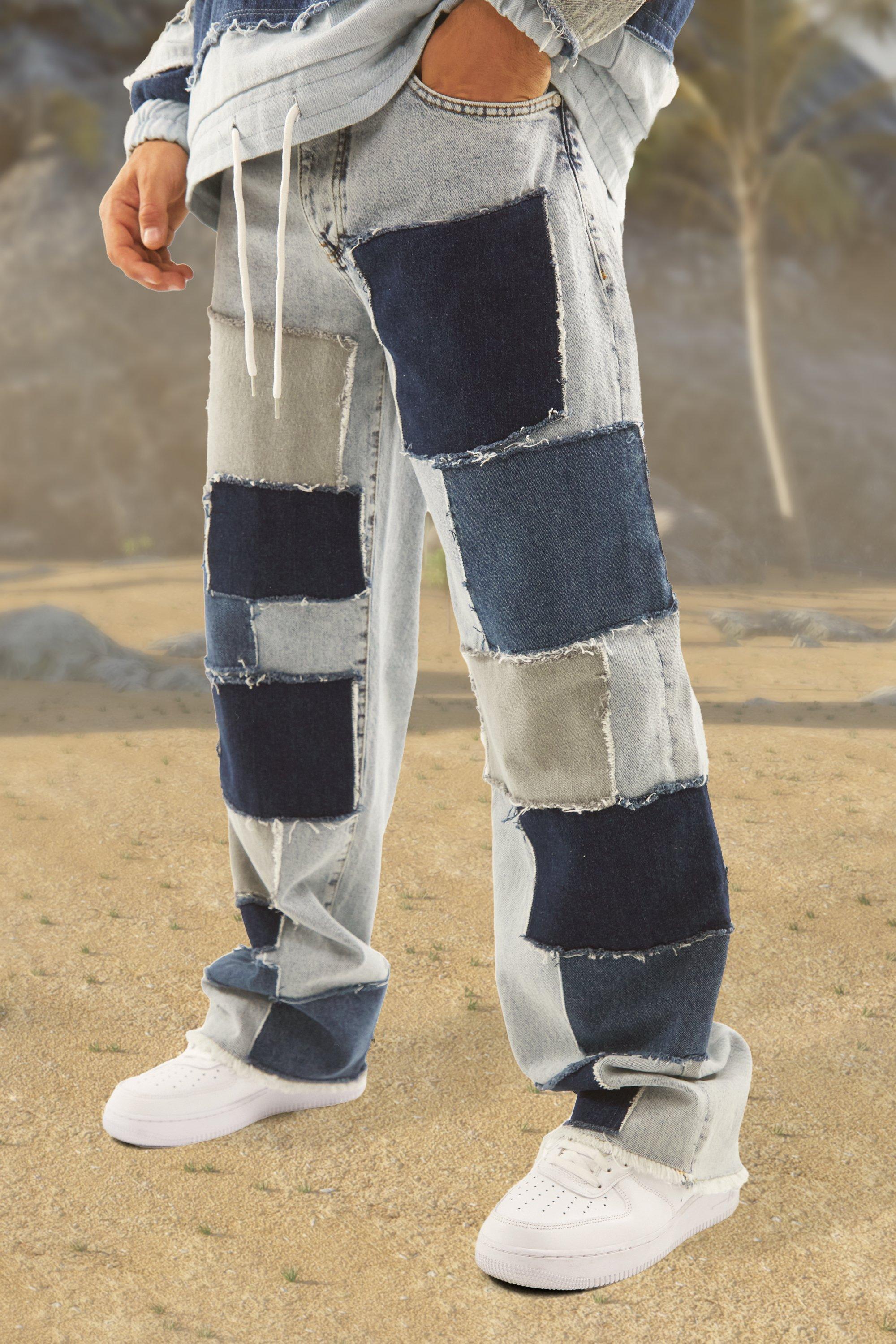 Lockere zerrissene Patchwork-Jeans, Ice blue