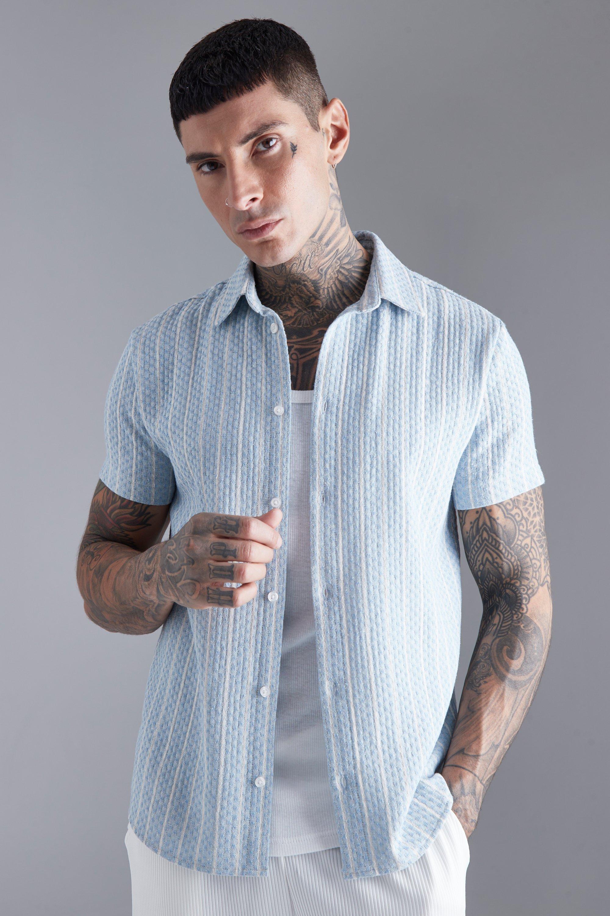 boohooMAN Men's Short Sleeve Revere Textured Shirt