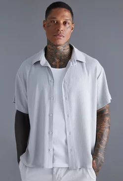 Grey Short Sleeve Boxy Crinkle Shirt