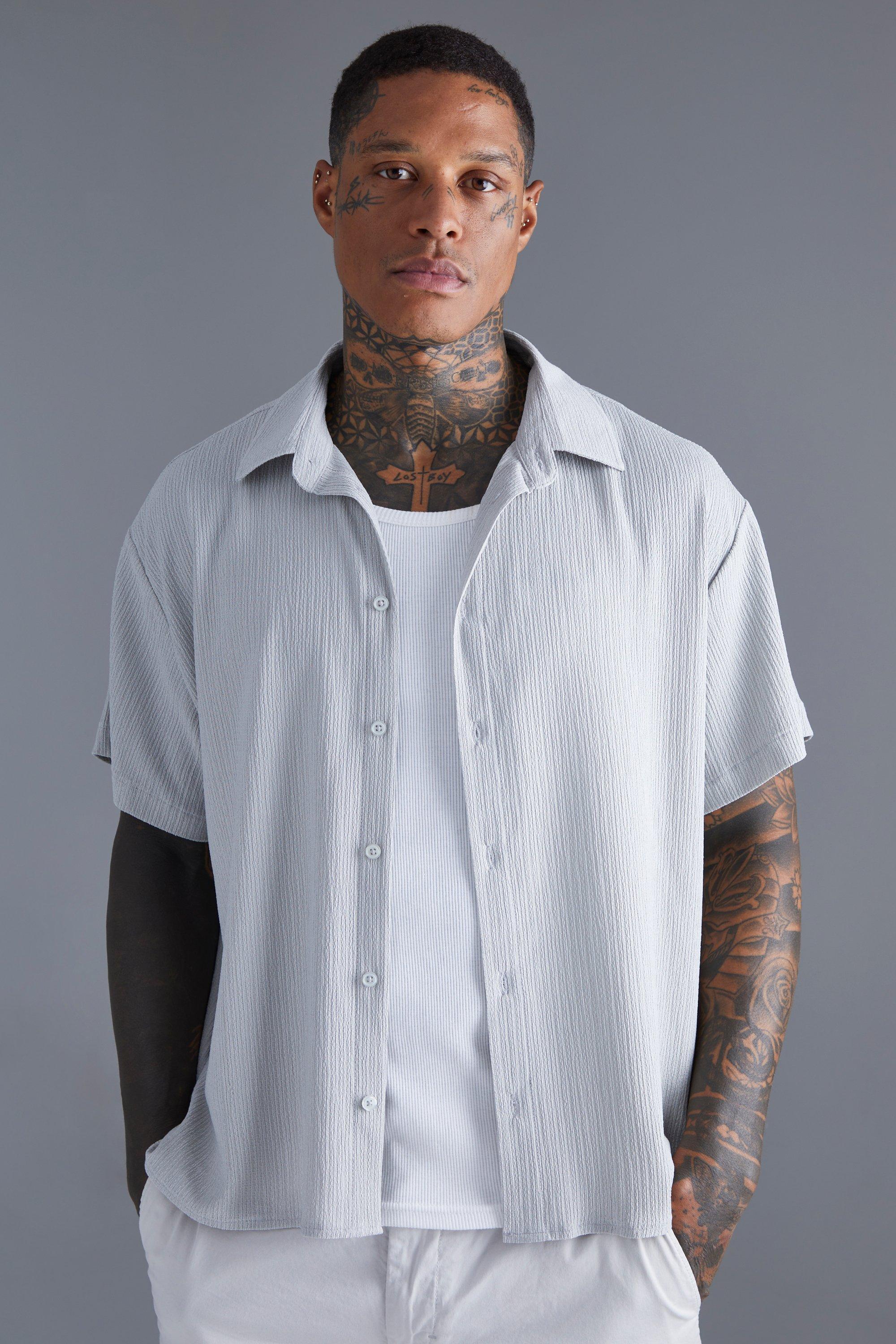 Plus Short Sleeve Boxy Revere Crinkle Shirt