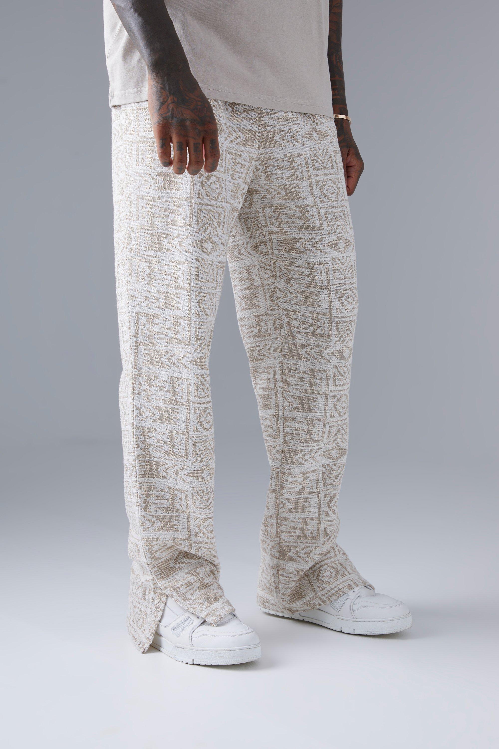 Regular Fit Jacquard Aztec Split Hem Sweatpants boohooMAN USA