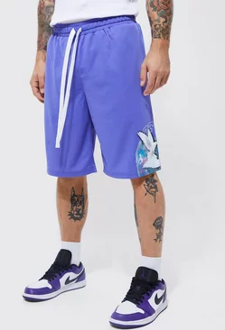 Long Loose Fit Dove Graphic Basketball Short purple