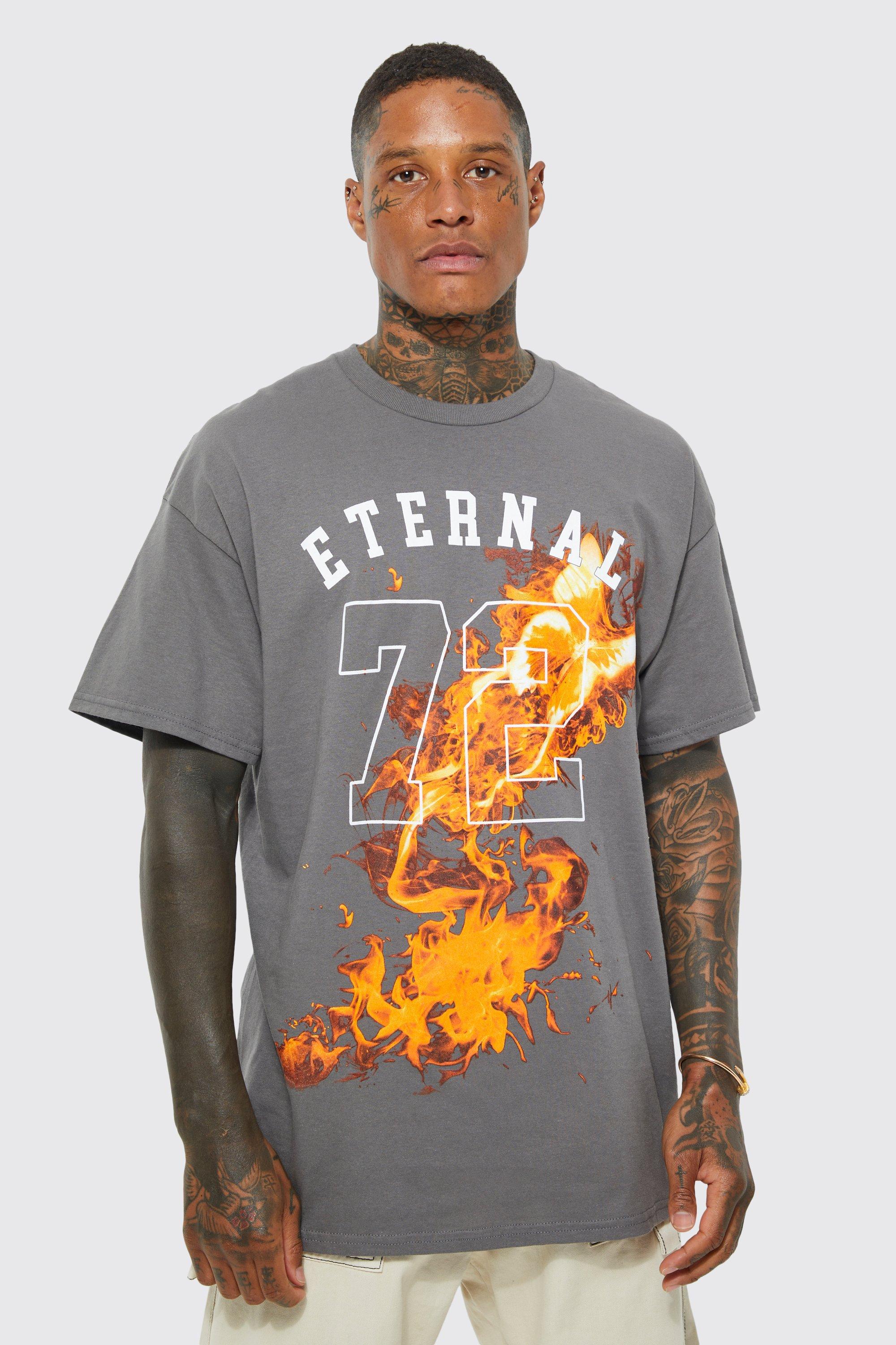 Short Sleeves Fire Flame Shirt With Jogger Cargo Pants Two Piece