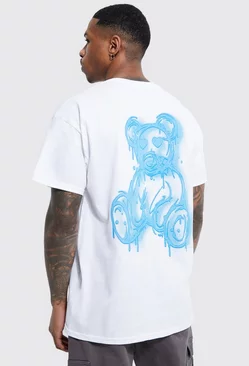 White Regular Fit Spray On Teddy Graphic T-shirt