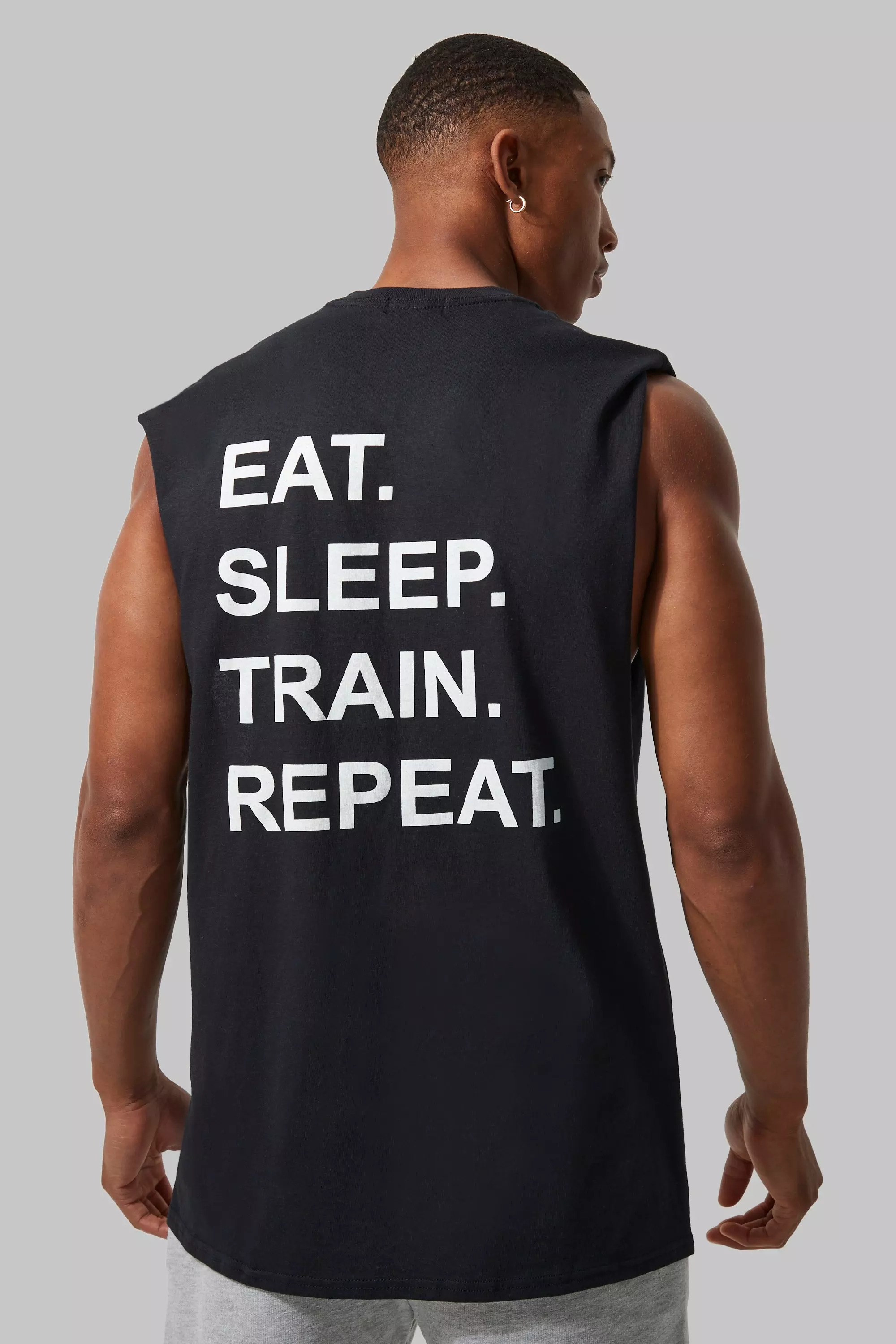 Man Active Train Repeat Regular Fit Tank Black