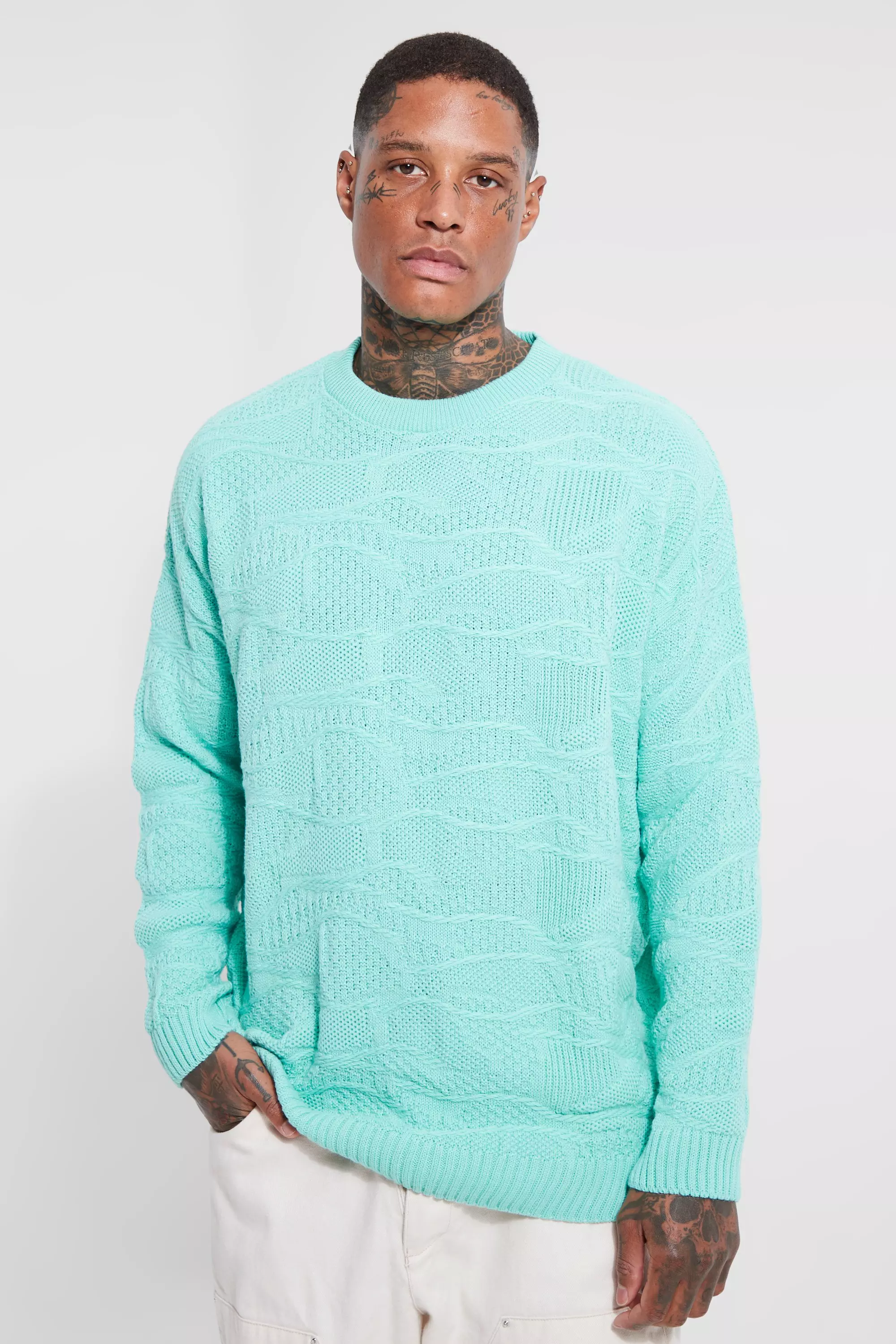 Geo Jacquard Cable Knitted Jumper boohooMAN