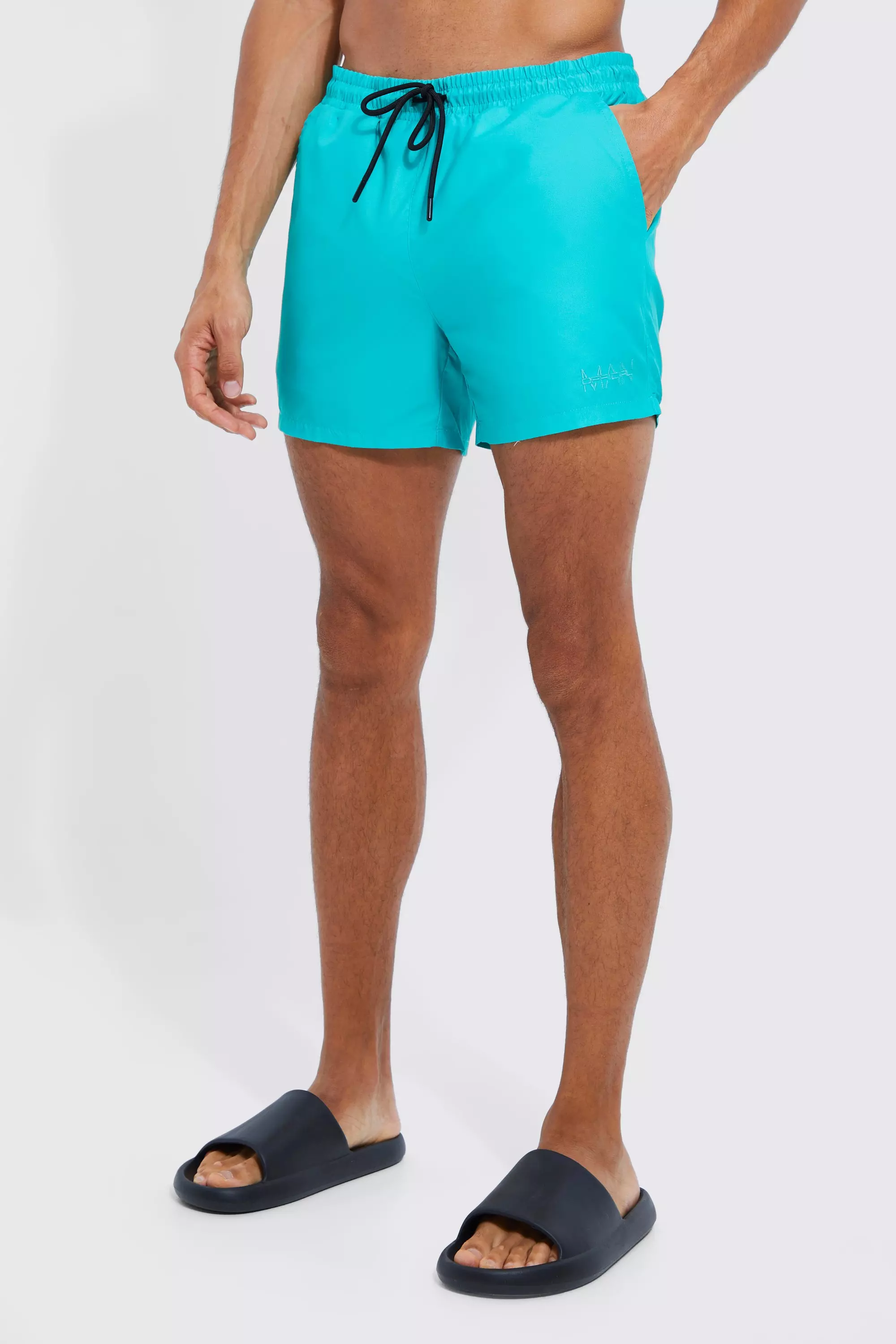 Tall Short Length Plain Man Swim Trunks Green