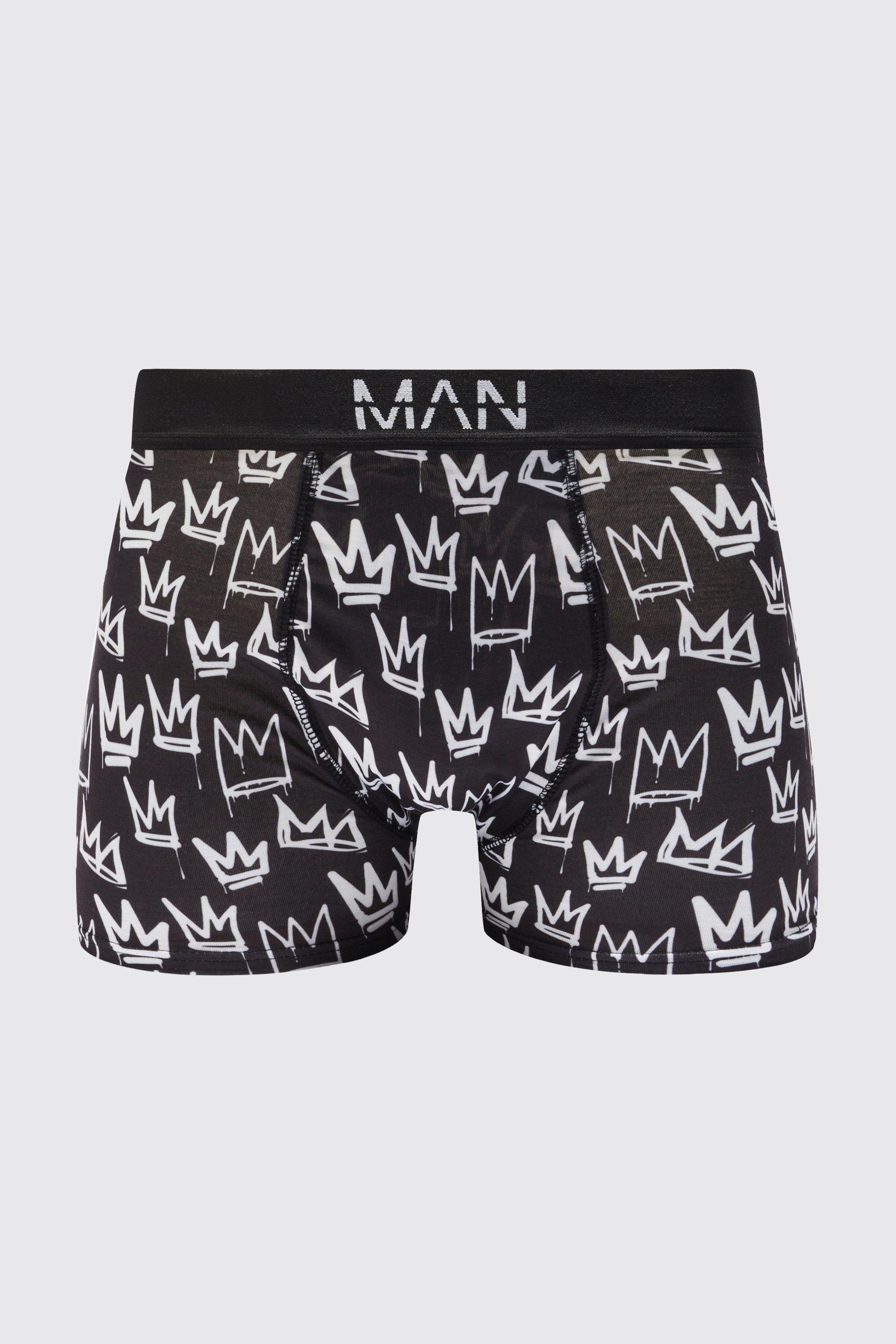 boohooMAN Mens Plus Crown Printed Boxers - Black - Big & Tall