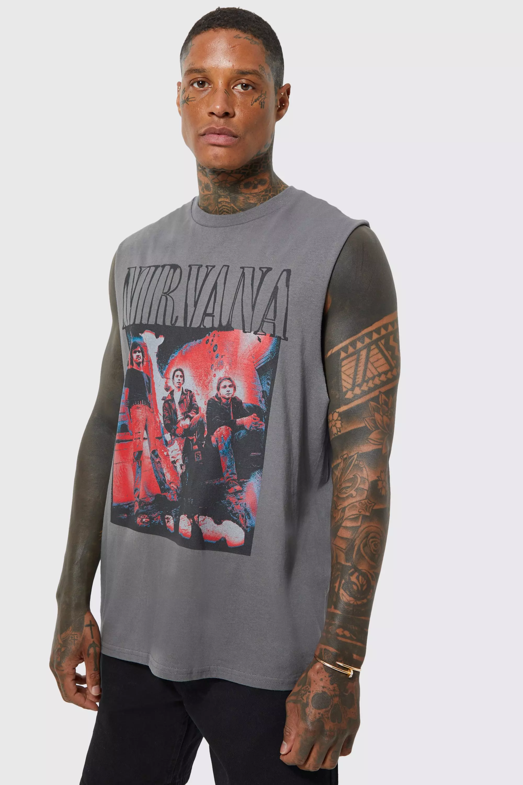 Oversized Nirvana License Tank Charcoal