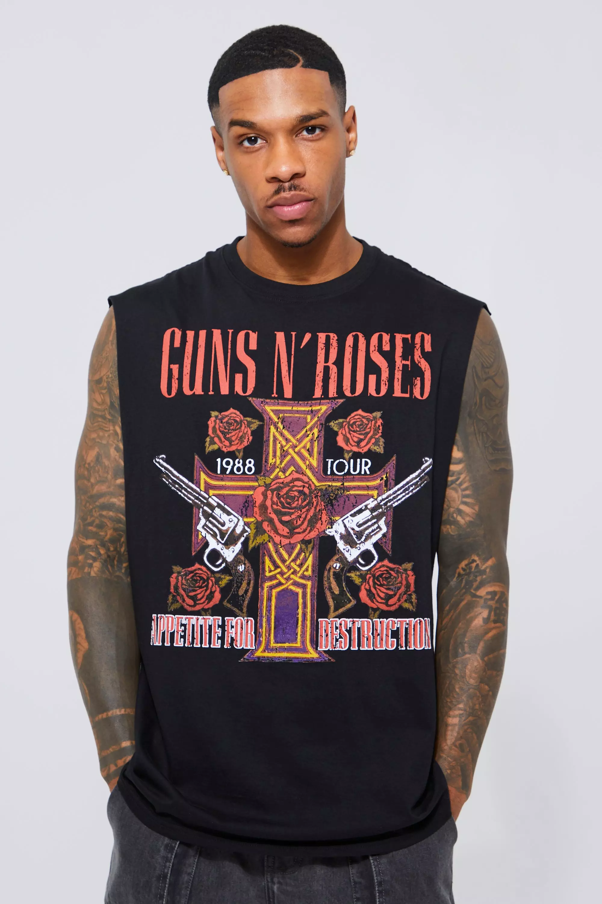 【boohoo】GUNS N ROSESドロップアームホールタンクトップ bmm43420_black_xl?$