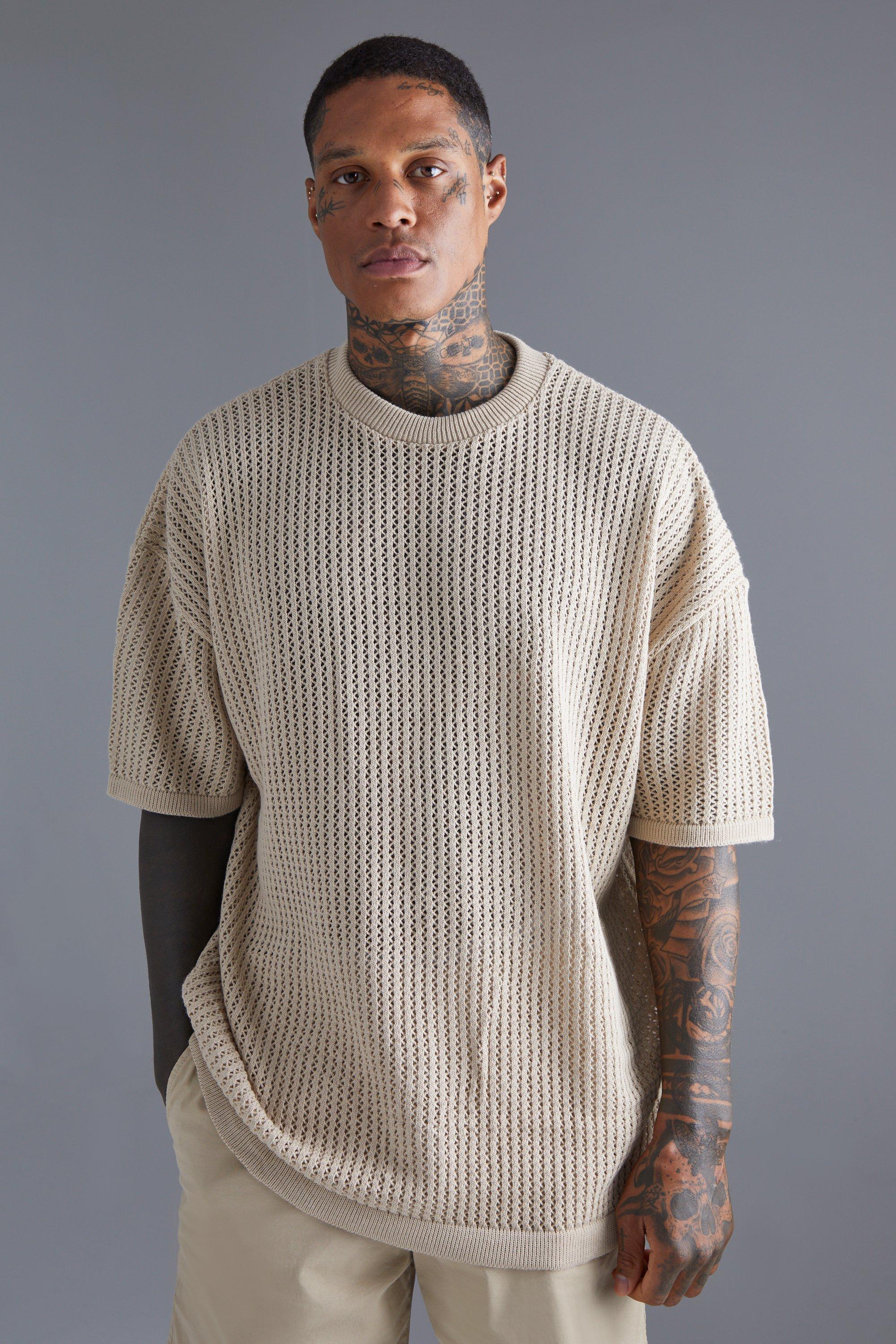 Oversized Drop Shoulder Open Stitch T shirt boohooMAN UK