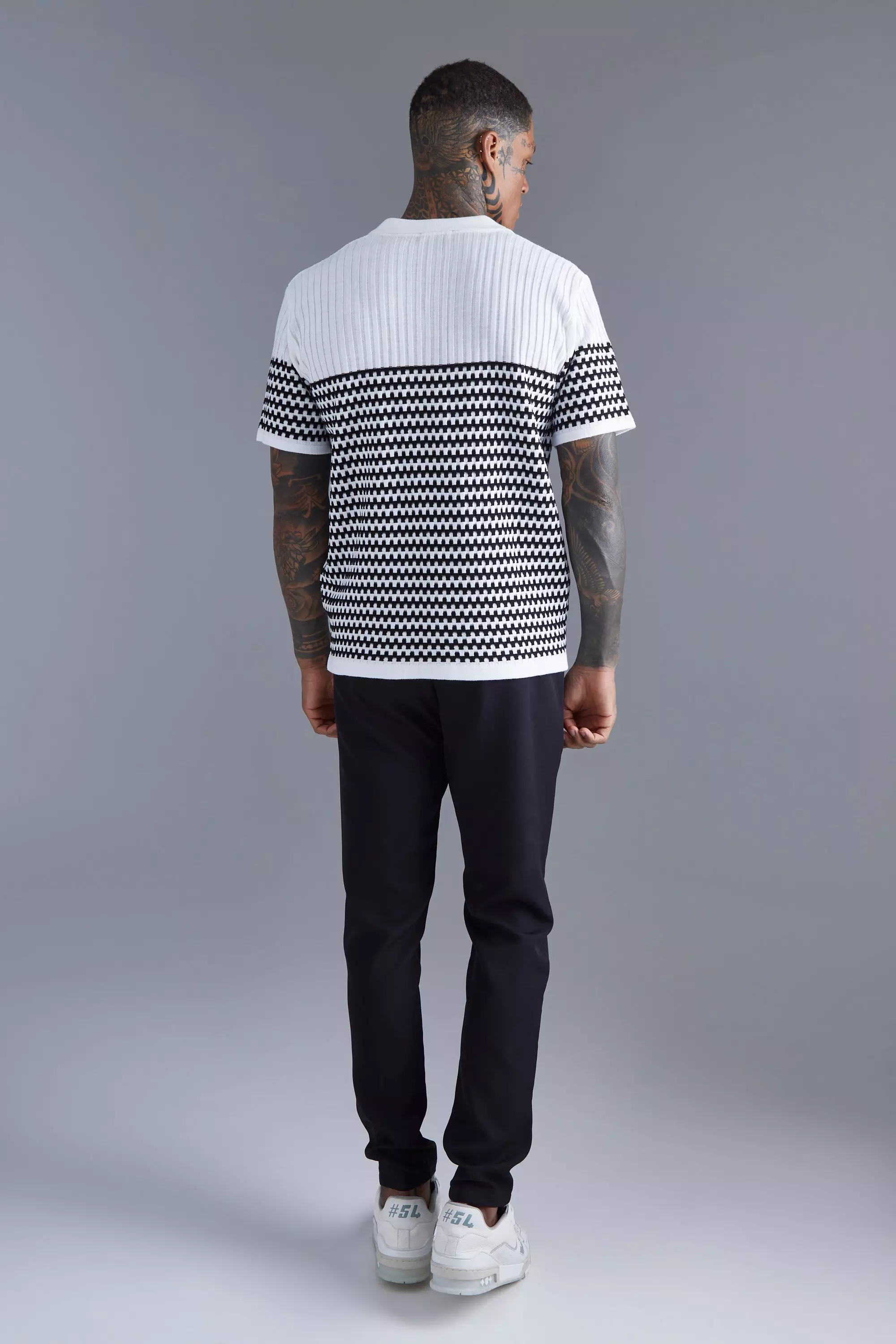 White Regular Fit V Neck Striped Knitted Polo alternative image