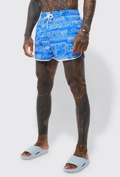 Runner Man Printed Swim Trunks Blue