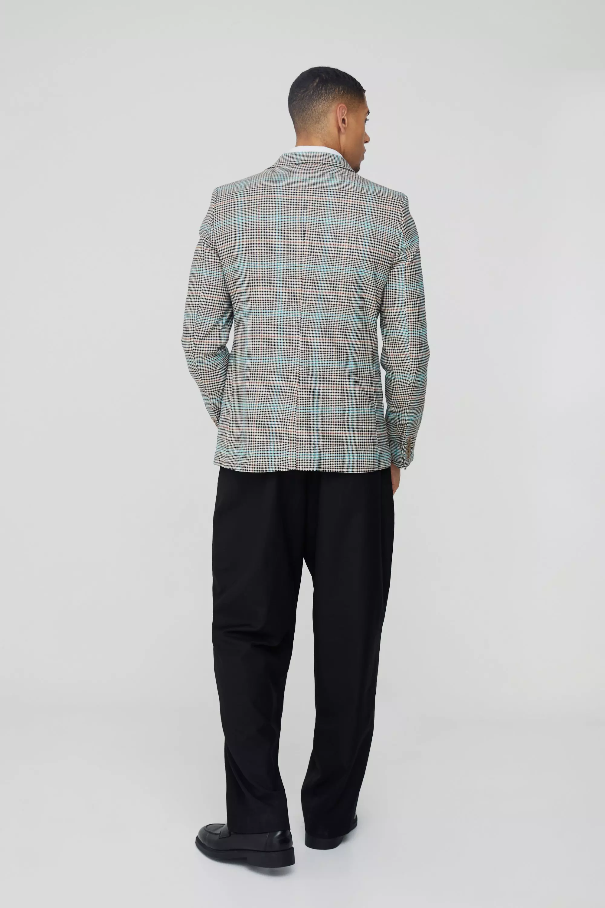Brown Slim Single Breasted Check Suit Jacket alternative image