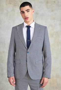Slim Single Breasted Check Suit Jacket blue