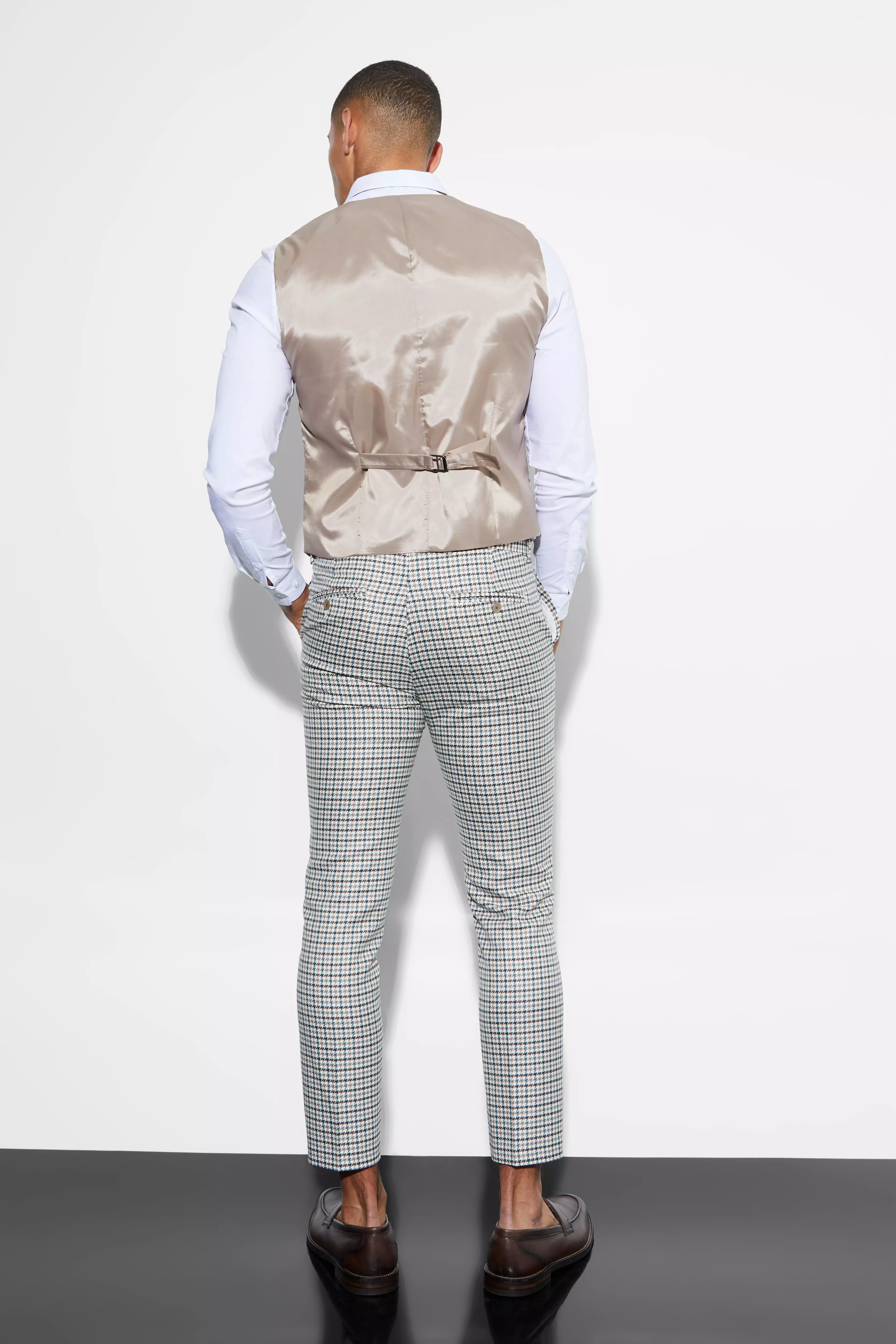 Beige Skinny Plaid Vest alternative image