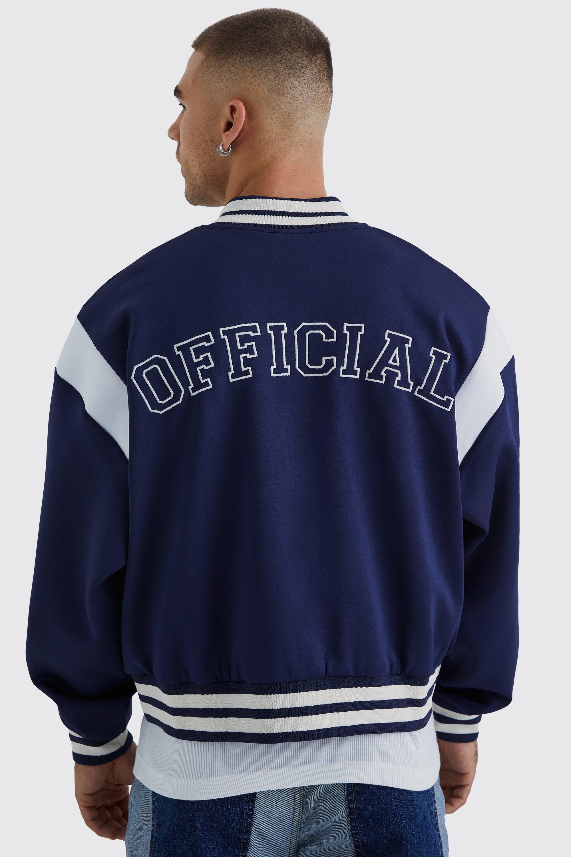 boohooMAN Boxy Limited Edition Tiger Varsity Jacket - Blue - Size XS